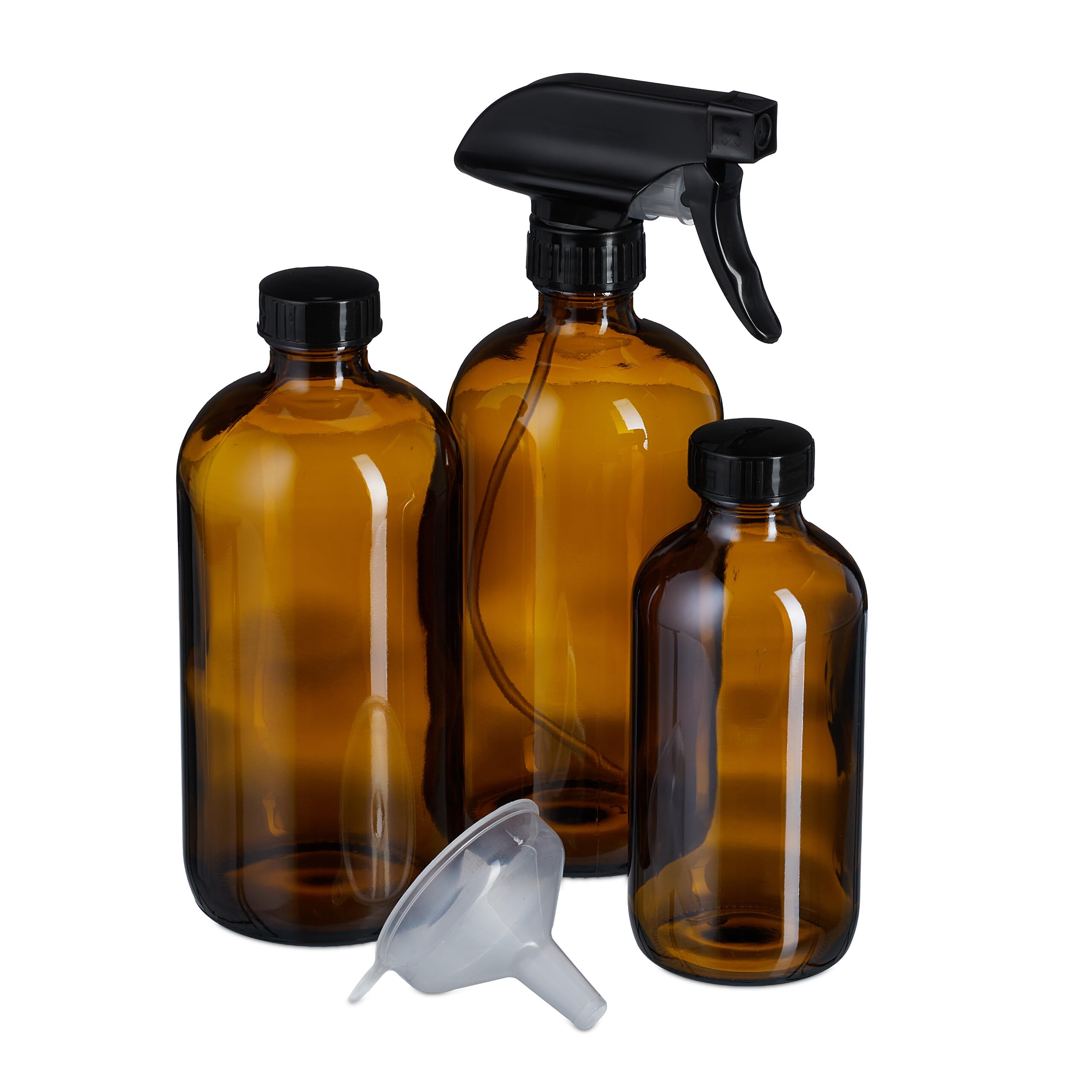 Relaxdays Butelka ze spryskiwaczem szklana, zestaw 4 sztuk, 500 ml, mgła i strumień, rozpylacz wody do włosów, czyszczenie, rośliny, brązowy/czarny.