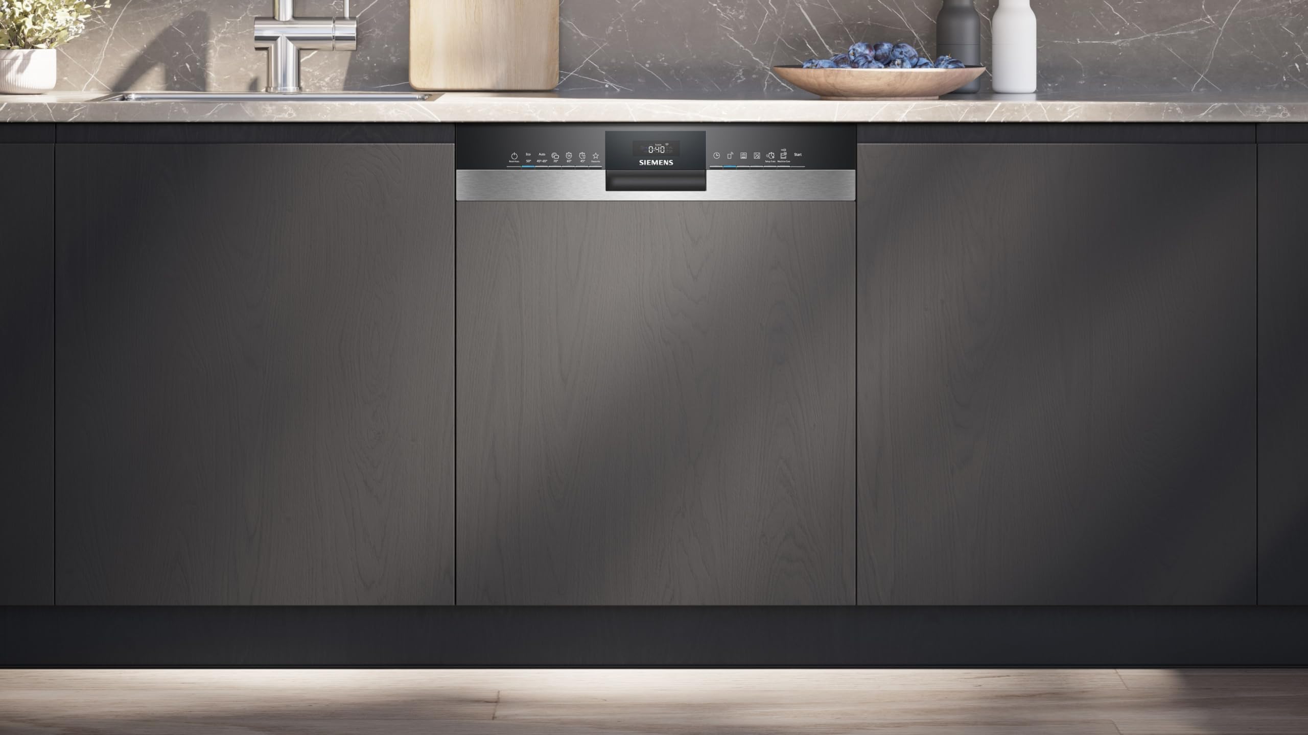 Siemens SN53ES02CE Geschirrspüler iQ300, teilintegrierte Spülmaschine mit Besteckschublade, 60 cm, HomeConnect, varioSpeed Plus, autoOpen dry, flexKörbe, Favorit