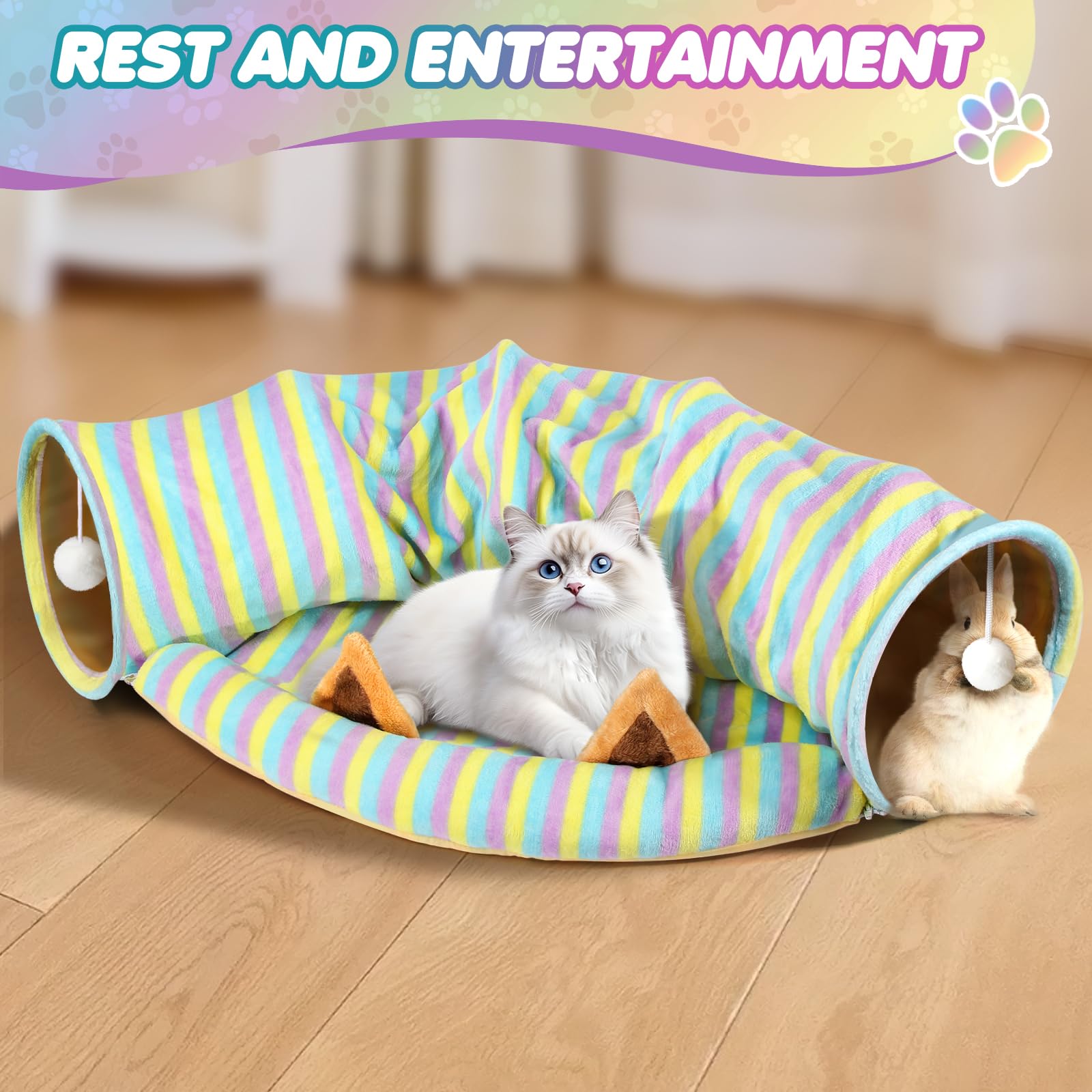Spardar Tunnel pour chat 2 en 1 à rayures