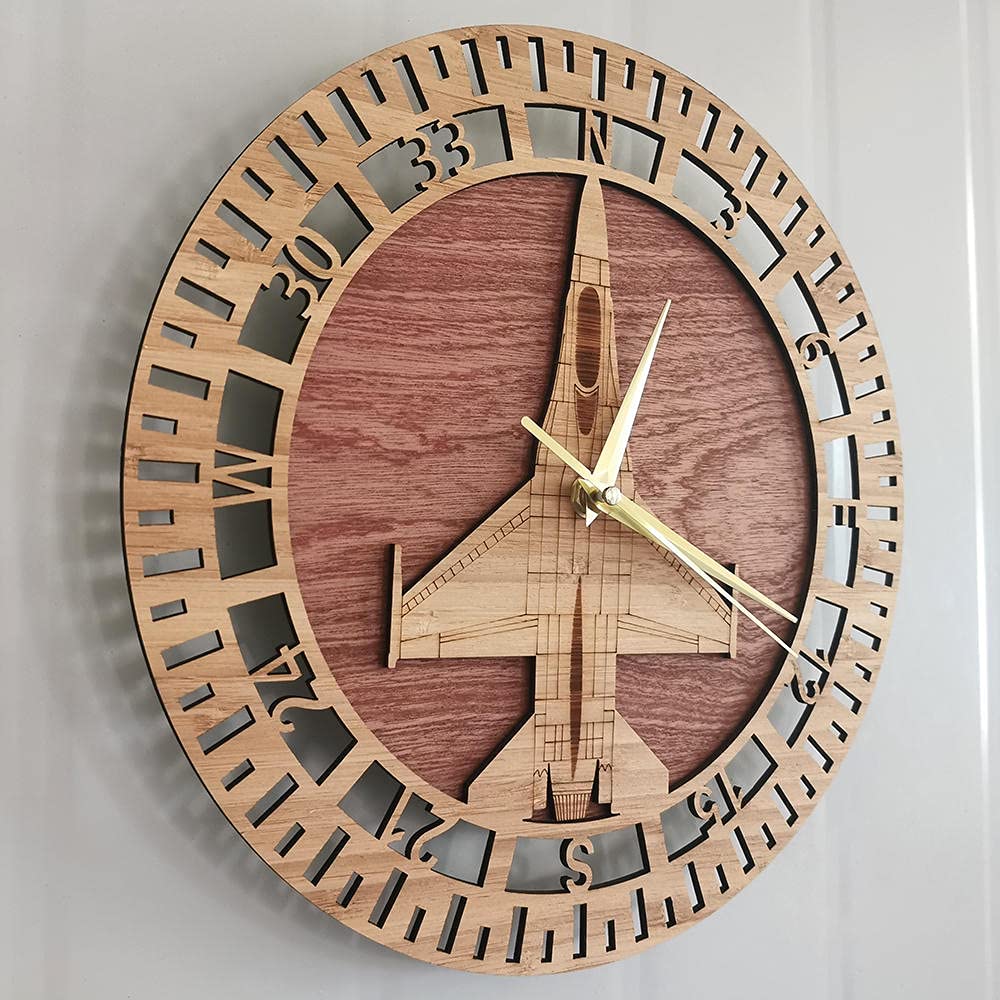 Reloj de Pared de Madera F-16 Fighting Falcon Hecho a Mano Militar decoración del hogar Reloj de Pared silencioso Regalo de piloto de avión de la Fuerza Aérea de los Estados Unidos
