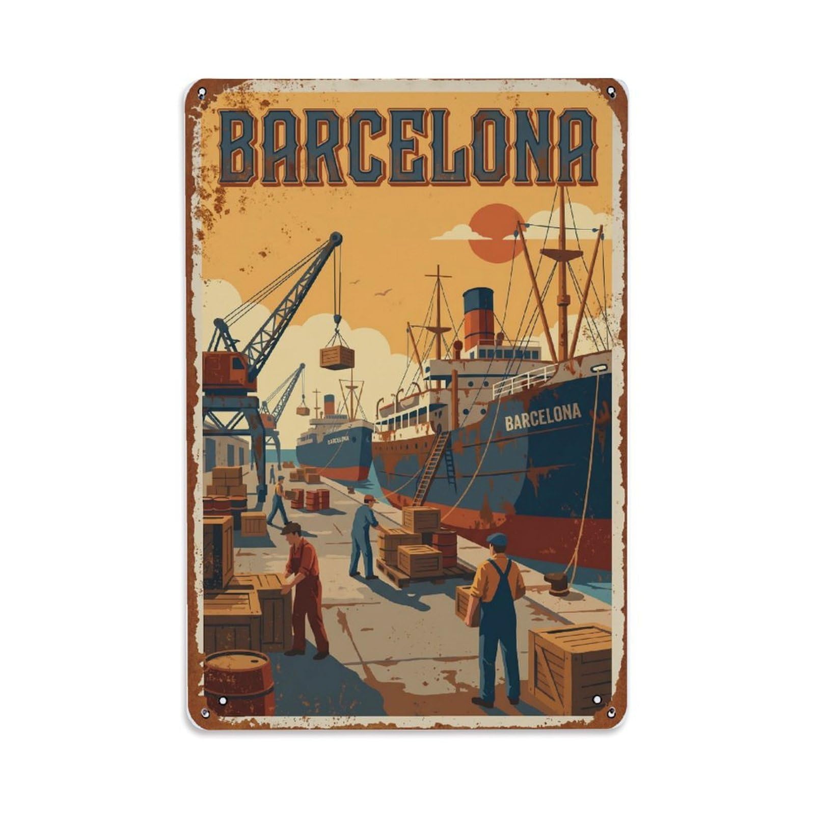 Vintage Travel Quays Spain Bustling Metal Tin Sign Plaque Wall Decor for Cafe, Club Bar, Office, Home Garden Metal Poster 8x12Inch