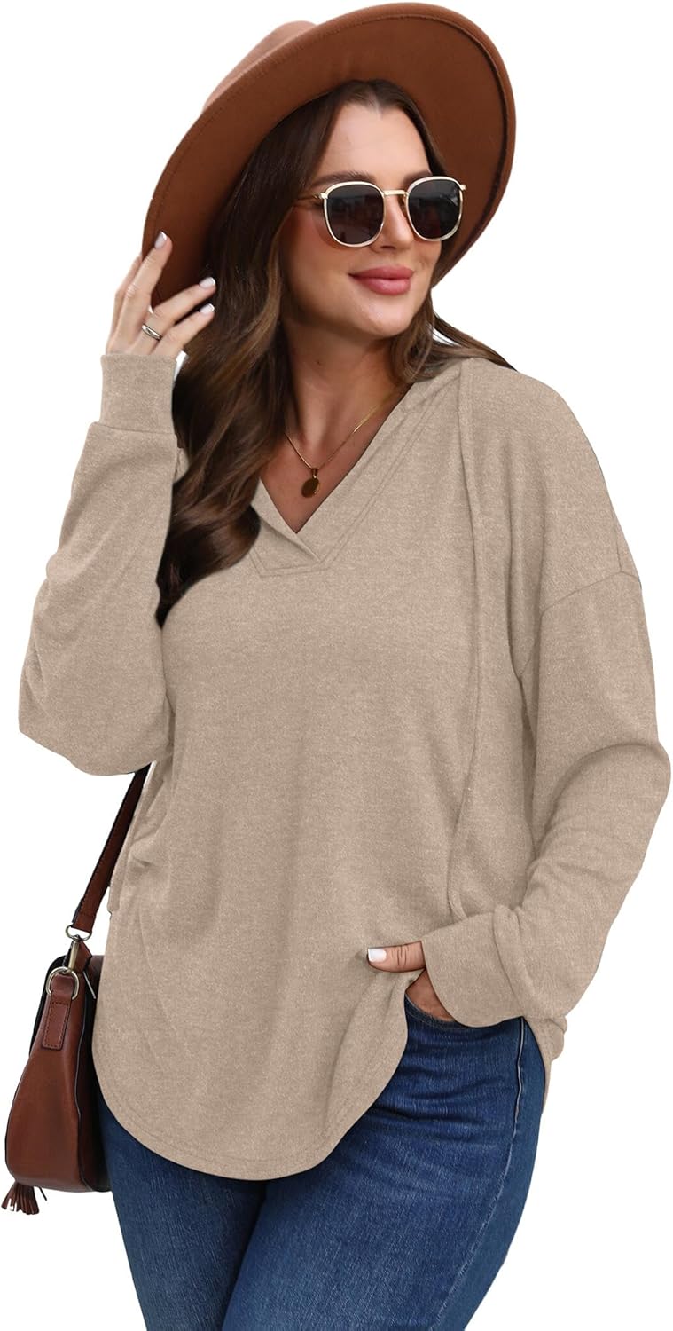 Sampeel Hoodies for Women Trendy Fall Fashion 2025 V Neck Oversized Sweatshirt Plus Size Tops Clothes - Image 3