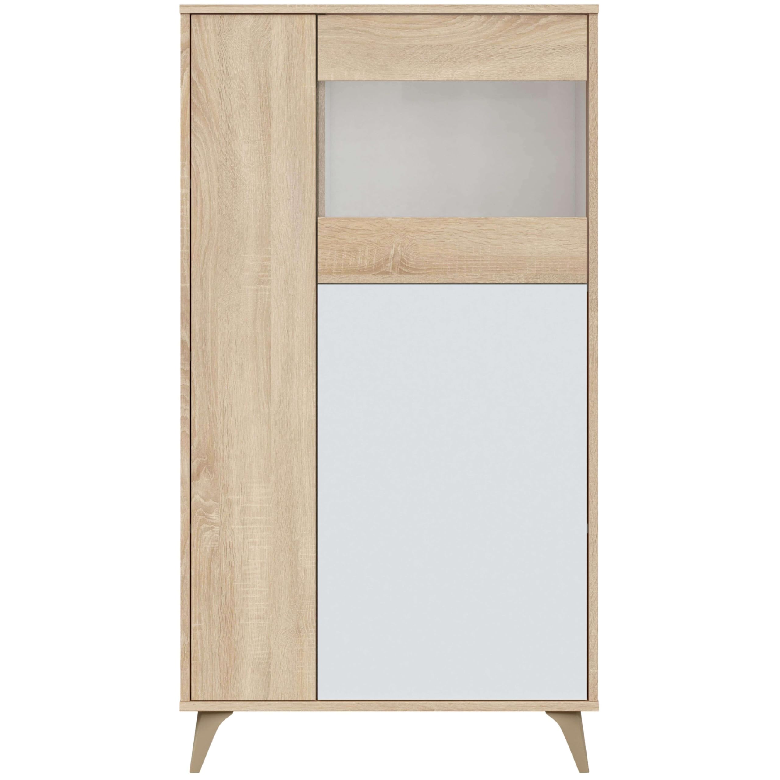 Habitdesign Vitrina con 3 Puertas, Bueffet para salón, Modelo Kikua Plus, Acabado en Blanco Artik y Roble Canadian, Medidas: 77 cm (Ancho) x 142 cm (Alto) x 33 cm (Fondo)