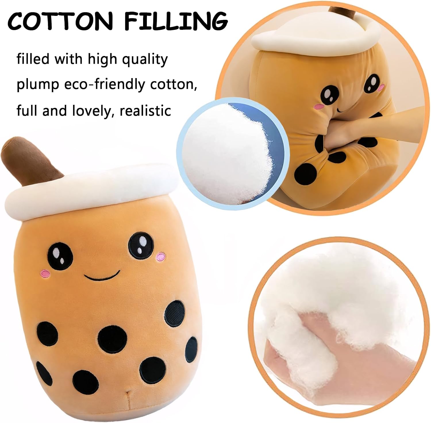 Stuffed Boba Plush Bubble Tea Plushie Stuffed Animal Toys Boba Pillow Cute Cuddle Stuffies Plushies Soft Kawaii Hugging Cartoon Food Milk Cup Plush Pillow Gifts for Kids Boys Girls, 9.8 Inches