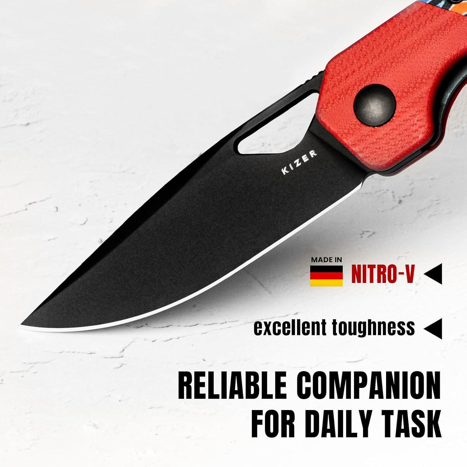 Kizer Mini Militaw Klappmesser, 2,82 Zoll Nitro V-Klinge Taschenmesser, Mehrfarbig G10-Griff, Kleines EDC-Messer mit Taschenclip, Camping-Jagdmesser für Männer und Frauen, Geschenk V3634SA2