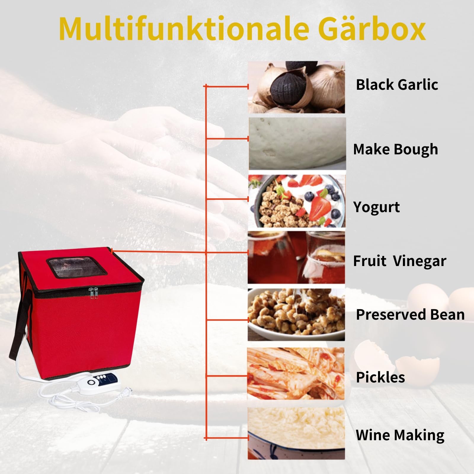 Cloud Fire Boîte de fermentation pliable pour pâte, boîte de fermentation à température réglable avec couvercle, armoire de fermentation multifonctionnelle amovible pour la maison, pain, pizza, yaourt