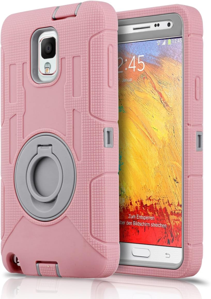 Samsung Galaxy Note 3 Case,Samsung Note 3 Case, BENTOBEN Shockproof Hard Case Cover with Swivel Kickstand Belt Clip Holster for Samsung Galaxy Note 3 Note III N9000 All Carriers, Rose Gold&Grey