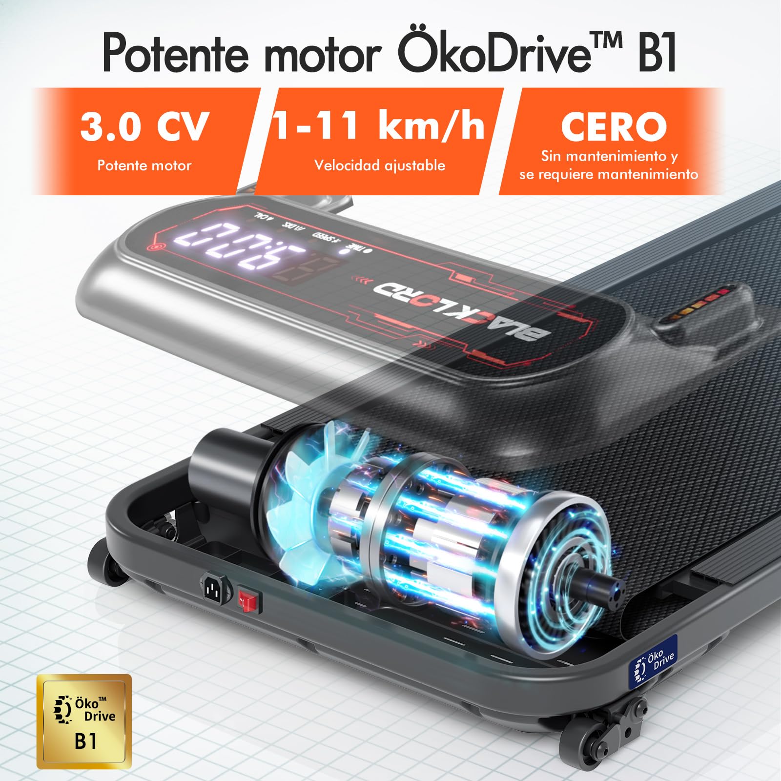 BLACK LORD Cinta de Correr X7, Walking Pad bajo Escritorio, Motor silencioso 3,0CV, 130kg Capacidad, Seguimiento Bluetooth, 3 Niveles inclinación, Correa Antideslizante