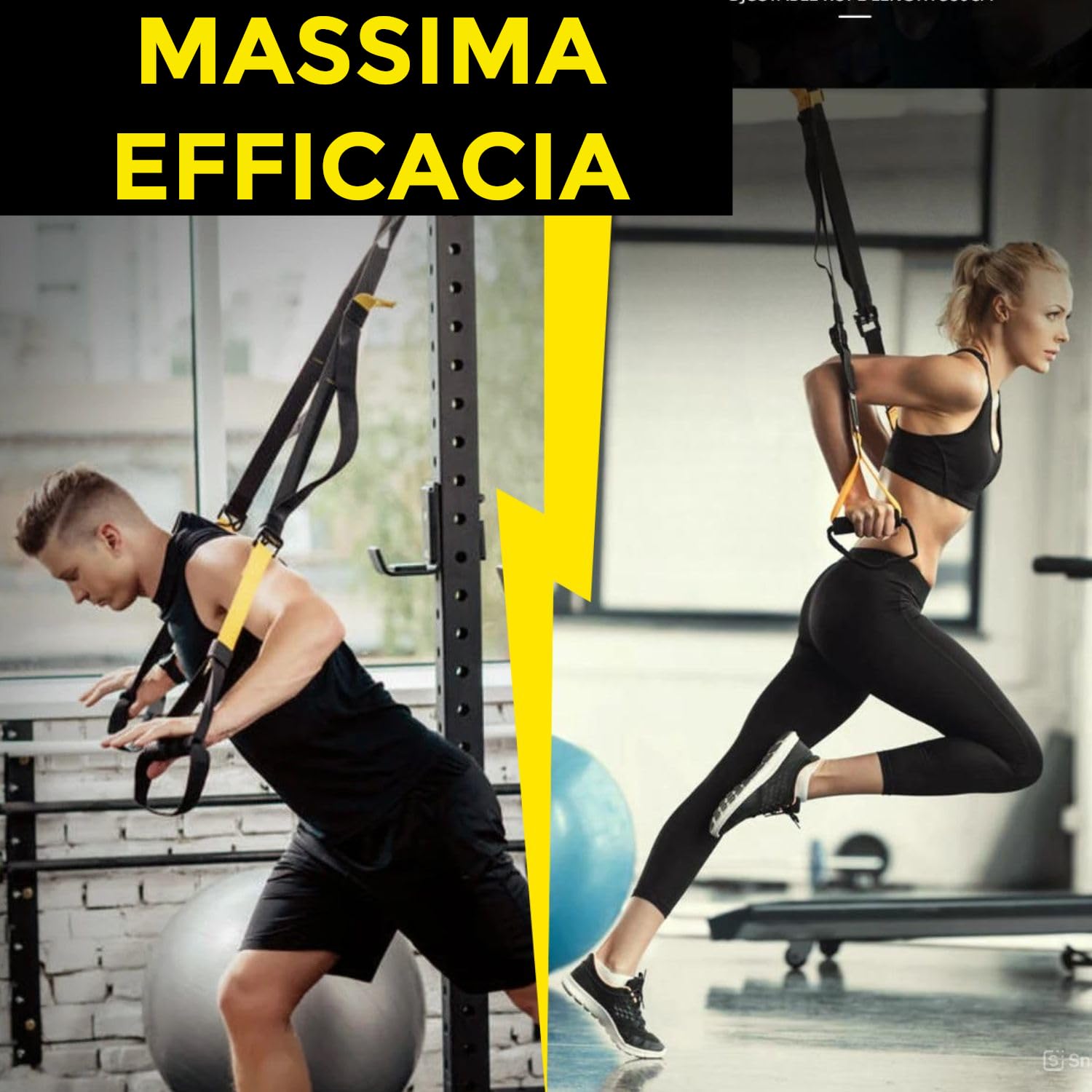Kit di Allenamento in Sospensione e Fitness: rullo addominali, elastici fitness e cinghie da sospensione. Attrezzi per palestra in casa (elastici palestra, ruota addominali e cinghia da sospensione)