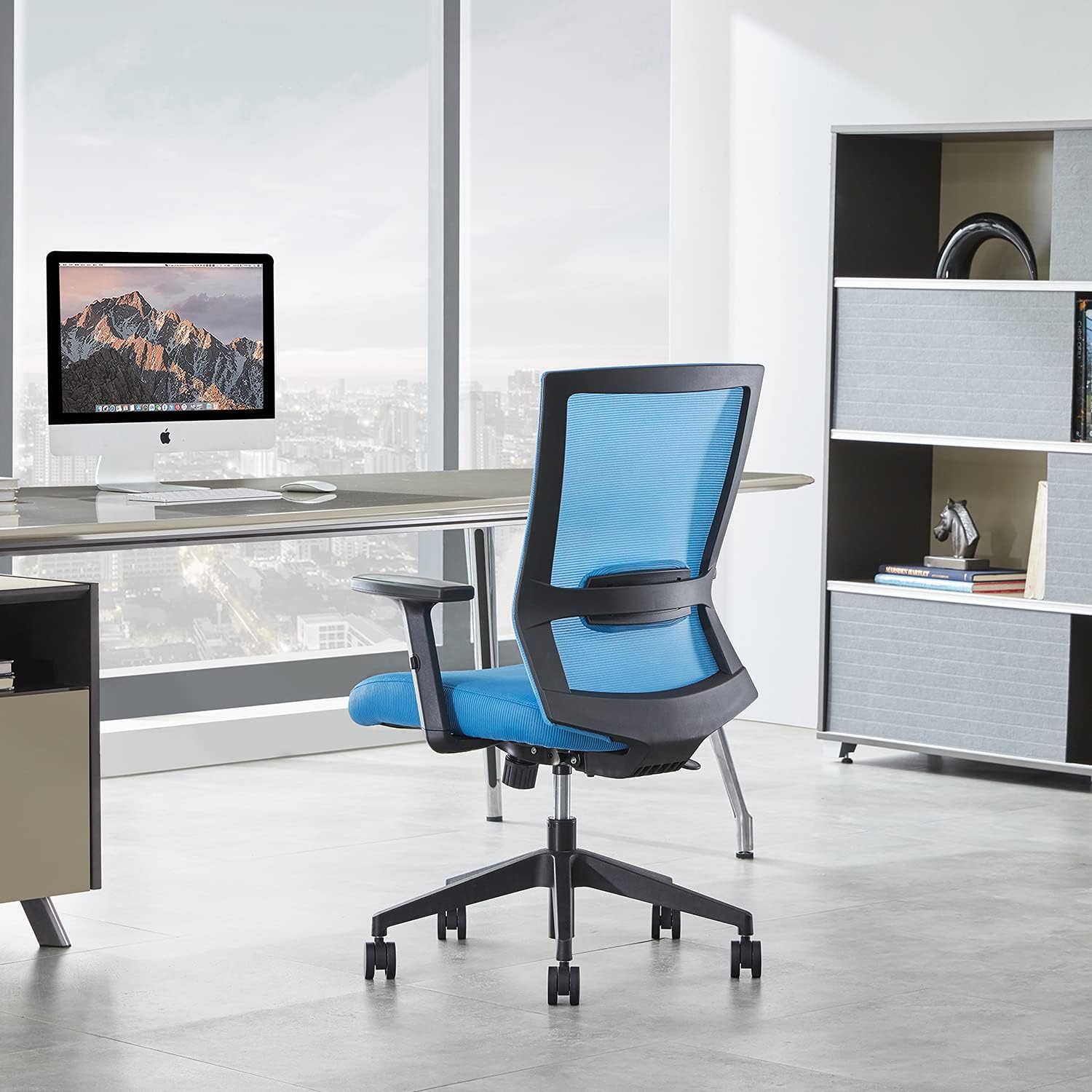 Farini Mid-Back Mesh Office Chair Ergonomic Swivel Executive Chair with Lumbar Support Adjustable Height Arm (Blue) : Office Products