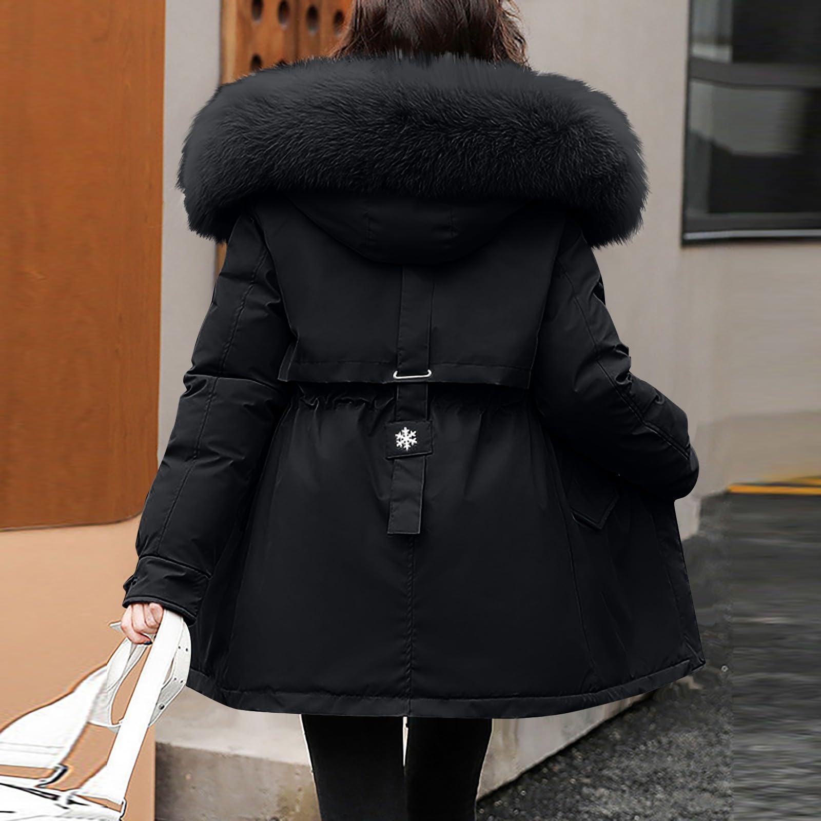 Wintermantel Damen Fellkapuze Mittellang Winterjacke Frauen Warm Gefüttert Winterparka Dicke Mantel Winter Teddyfutter Jacke Elegant Parka Outdoor Winddicht Skijacke Zipper Mit Taschen