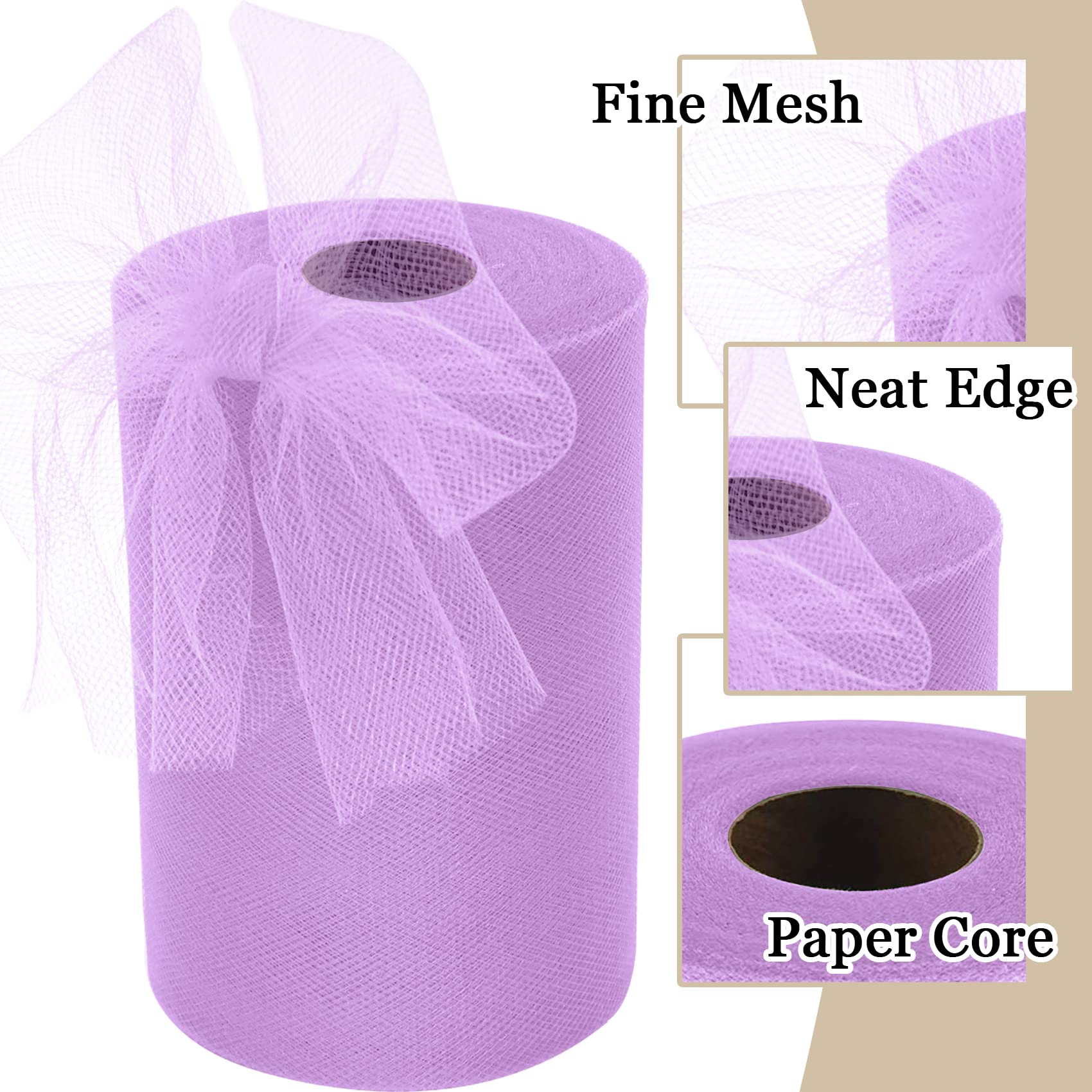 Ableme Deco Tulle Fabric Roll 6 Inches x 100 Yards (15cm x 91m) Tulle for Tutu Dress Pom Poms Gift Wrapping Baby Shower Wedding Decor (Lavender) - Image 3