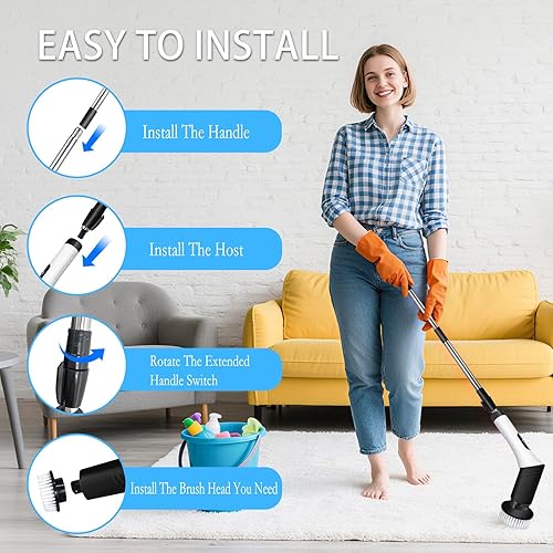 Miniatura 6 de Cepillo de limpieza multifuncional 9 en 1 con mango desmontable, 9 cabezales de cepillo reemplazables y pantalla LCD, limpiador giratorio eléctrico