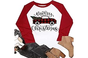 Enthralling Christmas Long Sleeve Raglan with Festive Plaid Truck and Tree Motif