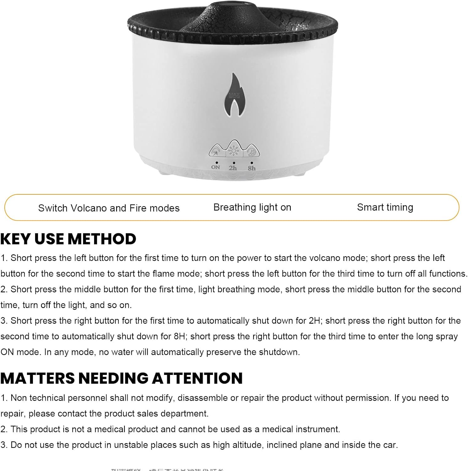 Flame Diffuser, 2 Modes Portable Essential Oil Diffuser Humidifier with Flame Light, 2 Timer Relieve Stress Super Quiet Flame Diffuser for Spa, Study, Home, Office, Yoga, Bedroom,