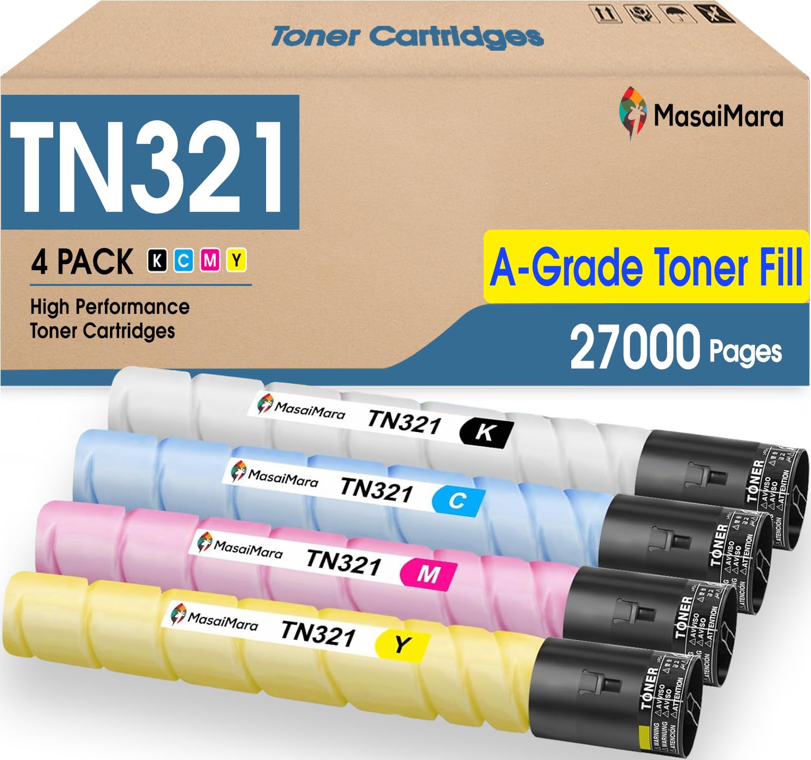 MasaiMara TN321 TN-321 TN321K TN321C TN321M TN321Y Toner Cartridges for Konica Minolta bizhub C224 C284 C364 C224e C284e C364e C7822 C7828 C7822e