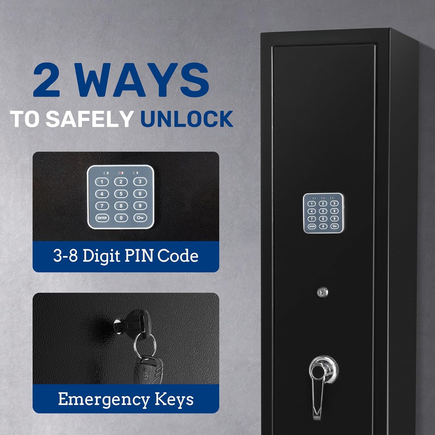 Image showing the digital keypad and emergency keyhole for unlocking the BlackSmith 3 Gun Safe.