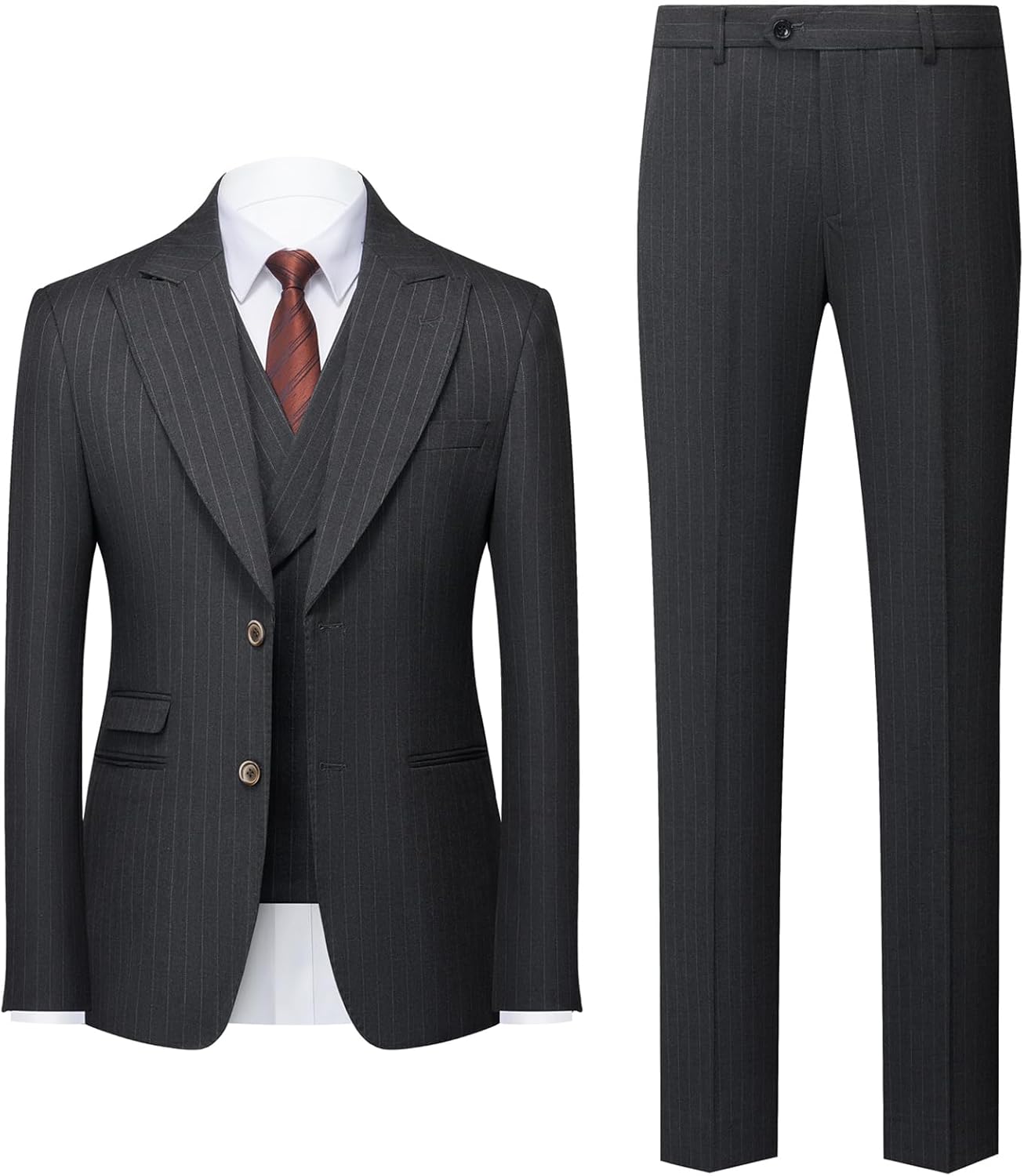 Mens Pin Stripe Suit 3 Piece Classic Business Suits for Wedding Prom Tuxedo Jacket Vest Pants Two Button