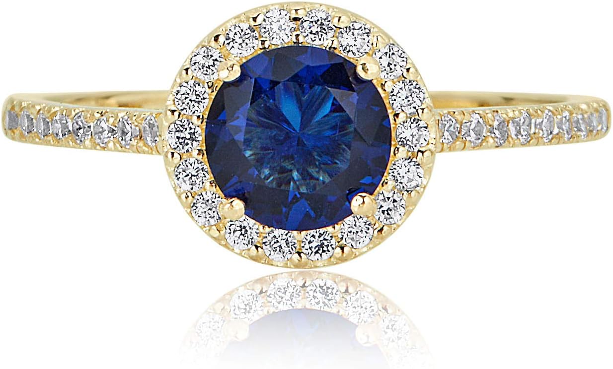 AVORA 10K Yellow Gold 6mm Birthstone Simulated Diamond CZ Halo Fashion Ring - All 12 Months