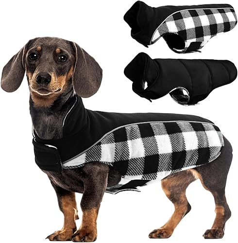 Miniatura 8 de Kuoser Dog Winter Coat, Reversible Waterproof Dog Jacket with Reflective Strip, Warm Dogs Fleece Vest Adjustable Doggy Cold Weather Clothes Plaid