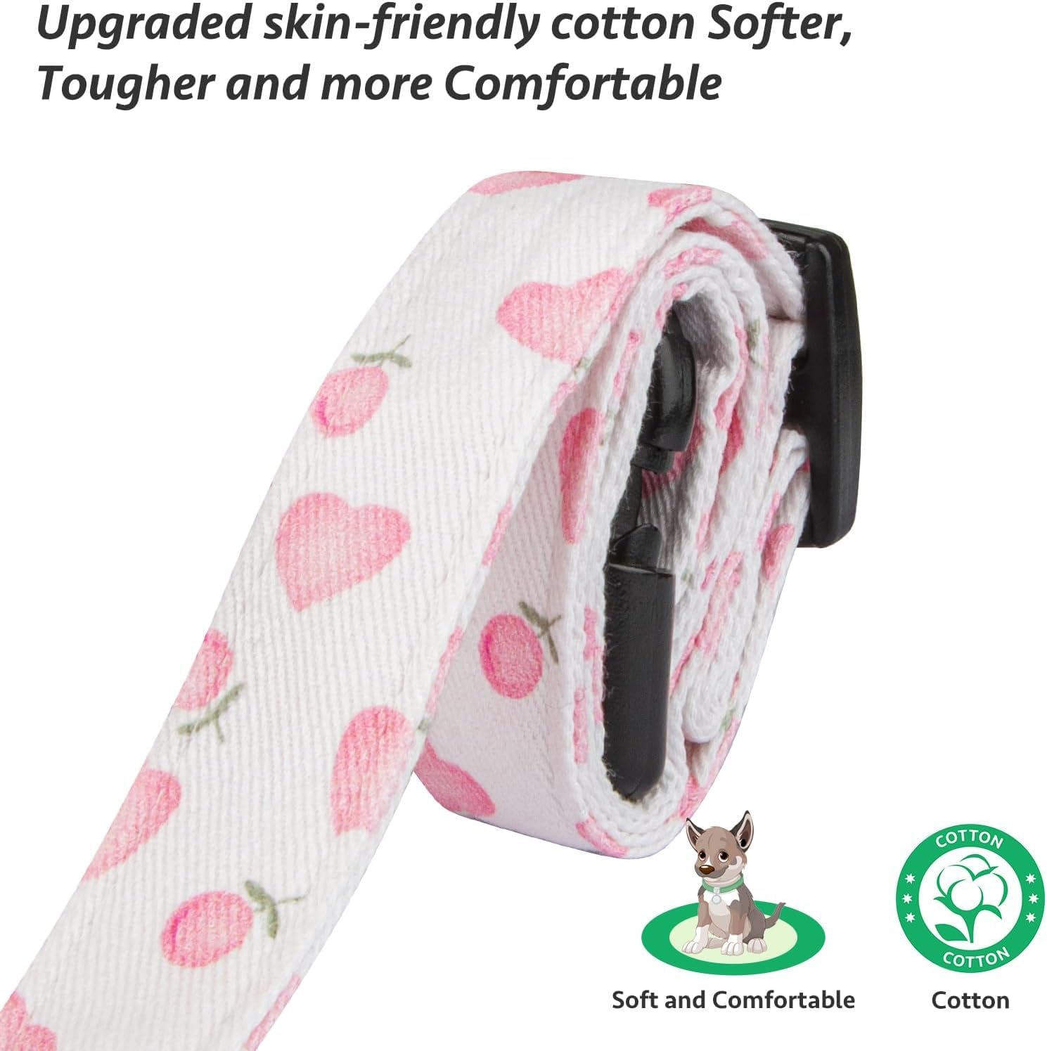 Cotton Handmade Dog Collar Cute and Distinctive Patterns White and Pink Love Heart with Pendant for Girl Boy Pet Cat Puppy Dogs Collar M - Image 4