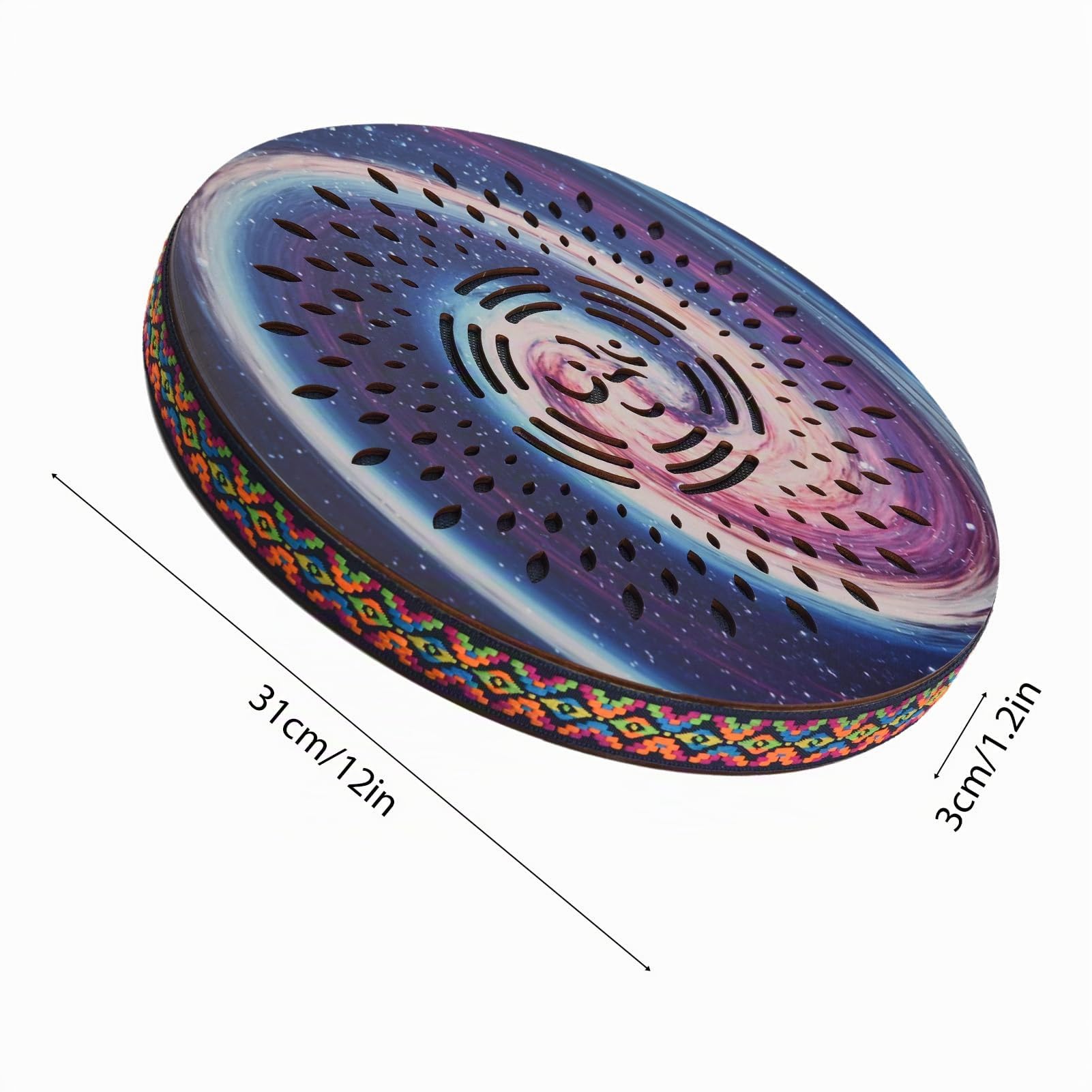 Btuty Tambor oceánico de 8 pulgadas, instrumento de percusión étnico, patrón de tambor pintado, tambor de madera de abedul, borde tejido, para suministros de fiesta en casa, música onomatopéica,