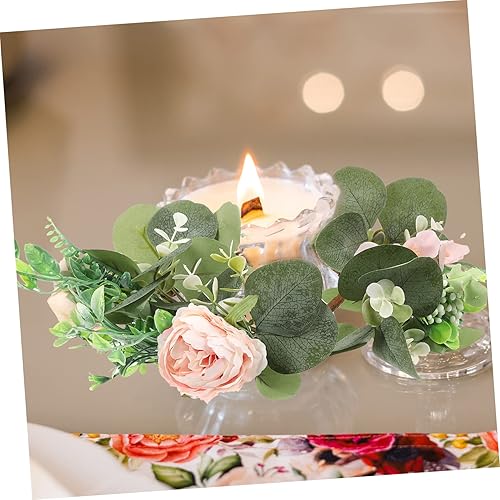 Miniatura 9 de Abaodam Guirnalda de velas artificiales de eucalipto, coronas de vela de primavera, mini corona, mini anillo de vela, mini corona de ramitas, mini