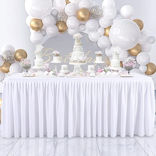 Miniatura 7 de Mantel blanco para mesas rectangulares de 6 pies falda de mesa oblonga con volantes 3 lados resistente a las arrugas decoración de boda baby shower