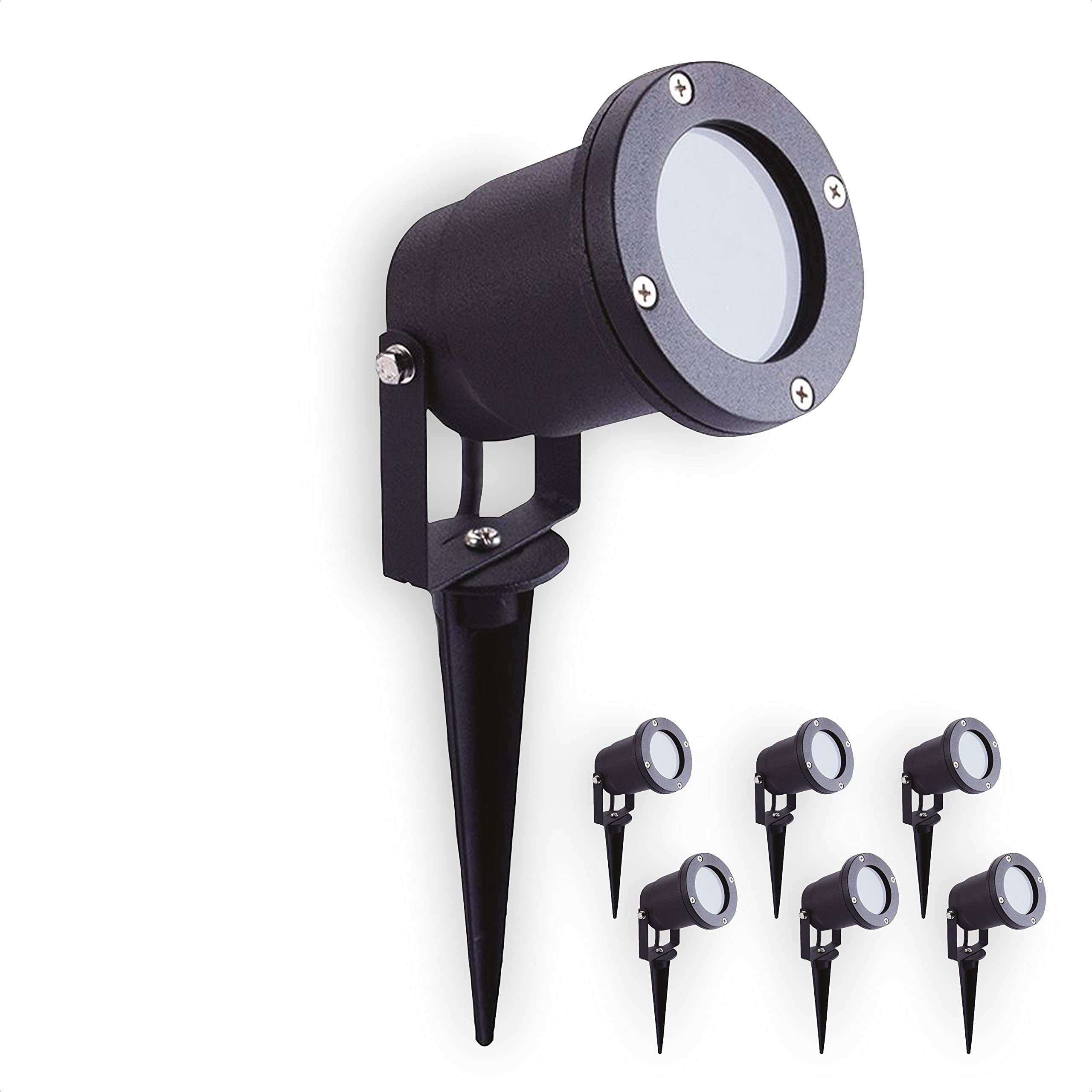 4 Faretti Da Giardino GU10 IP65 In Alluminio | 35W Con Picchetto Per Esterni – Lampadine Escluse