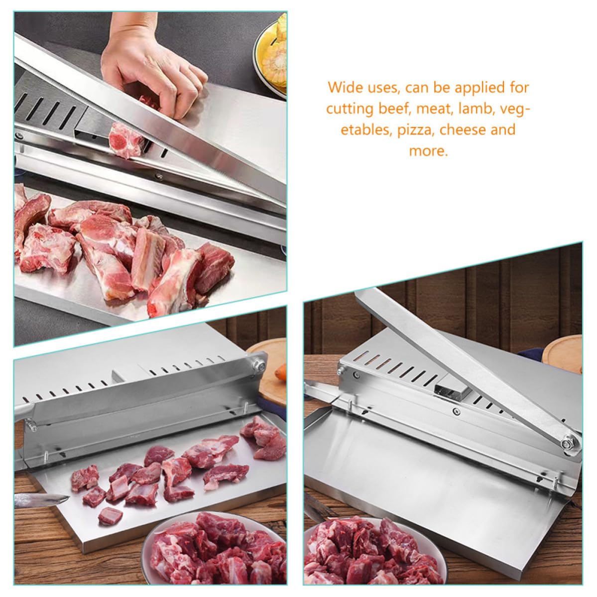 Coltello da Carne e Taglio Ossa in Acciaio Inossidabile Resistente All'usura, Affettatrice Manuale Argento per Carne Congelata, per Uso Domestico