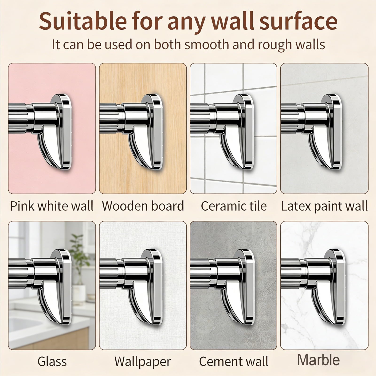 Barra Cortina Tensora Ajustable En Acero Inoxidable, Extensible 4,3-7,2 Ft, Estilo Industrial, Sin Taladrar, para Baño, Dormitorio, Interior Y Exterior(Silver,130-220cm(4.3-7.2ft))