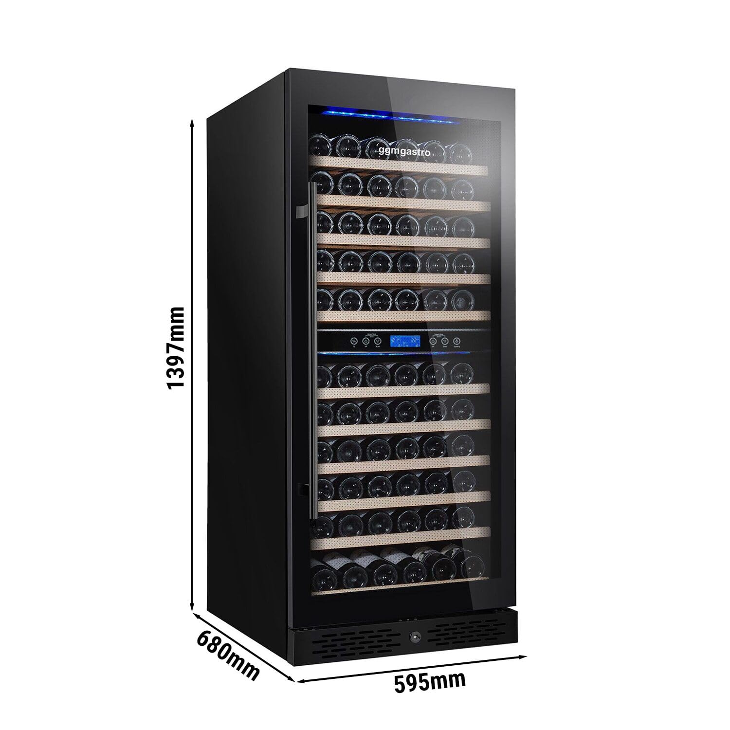 GGM Gastro Weinkühlschrank 2 Klimazonen 350 L 116 Flaschen | Präzise digitale Steuerung, abschließbare Edelstahltür, stimmungsvolle LED-Beleuchtung, ideal für den Gastronomie-Einsatz