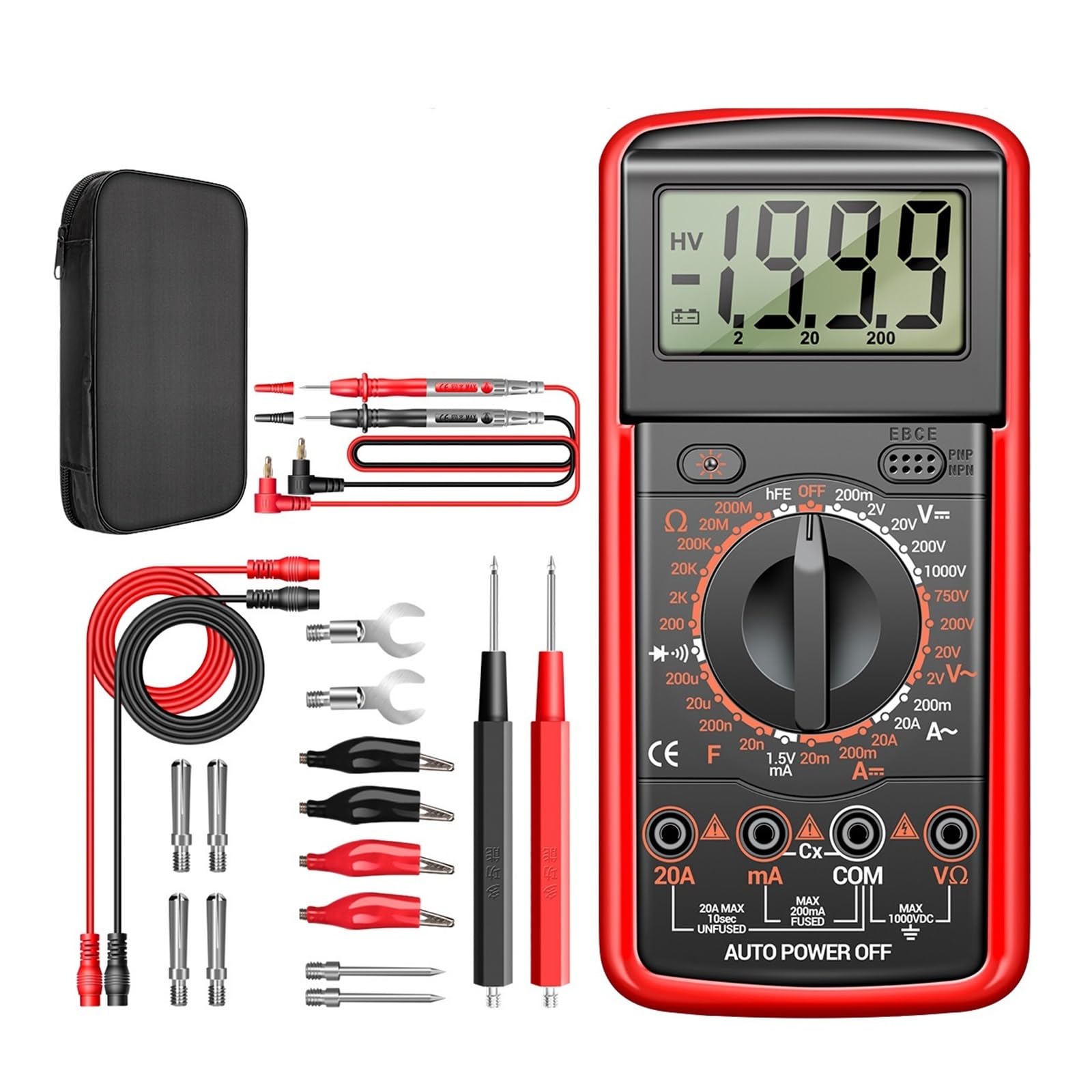 1999 Conta Multimetro Digitale AC/DC Tester Di Tensione Di Corrente Tester Elettrico Multimetro Analogico Professionale(12 Red PRO)