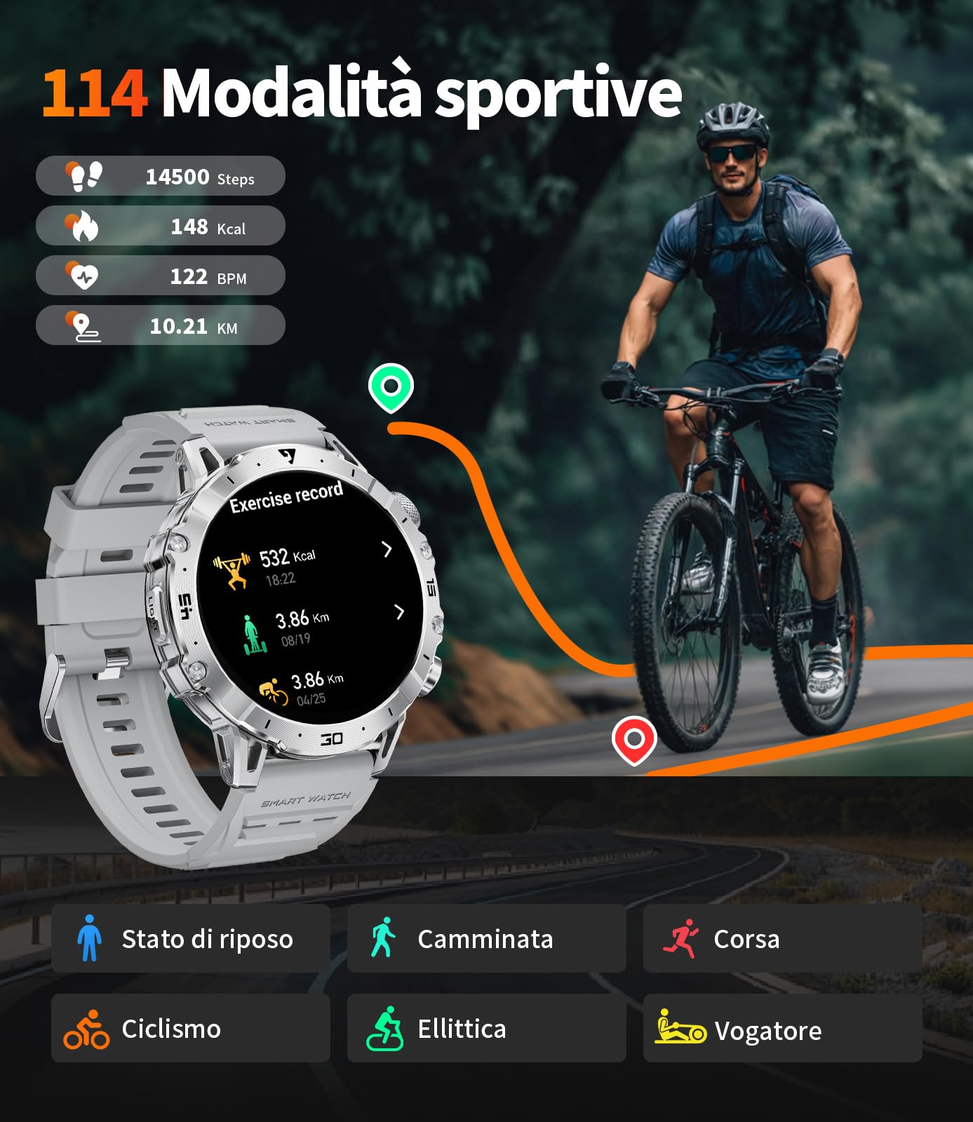 LIGE Smartwatch Uomo con 1000mAh/Torcia LED,Chiamata Bluetooth,1.7" Smart Watch Militare con 110+ Modalità Sportive,Impermeabile,Frequenza Cardiaca, Android iOS,3 Braccialetti+2 Caricabatterie,EF18-B