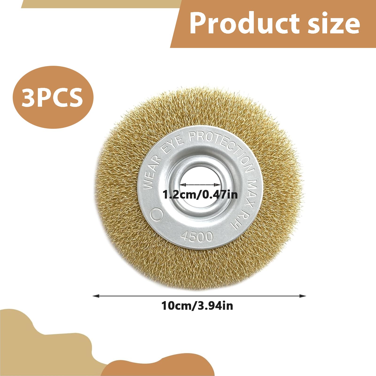 3 Pcs Wire Brushes Drills, Brass Coated Wire Brush Wheel 4 Inch, Wire Wheel Brush Bench Brass Plated Crimped Steel For Cleaning, Rust Removal, Polishing, Deburring & Paint Removal - View #7