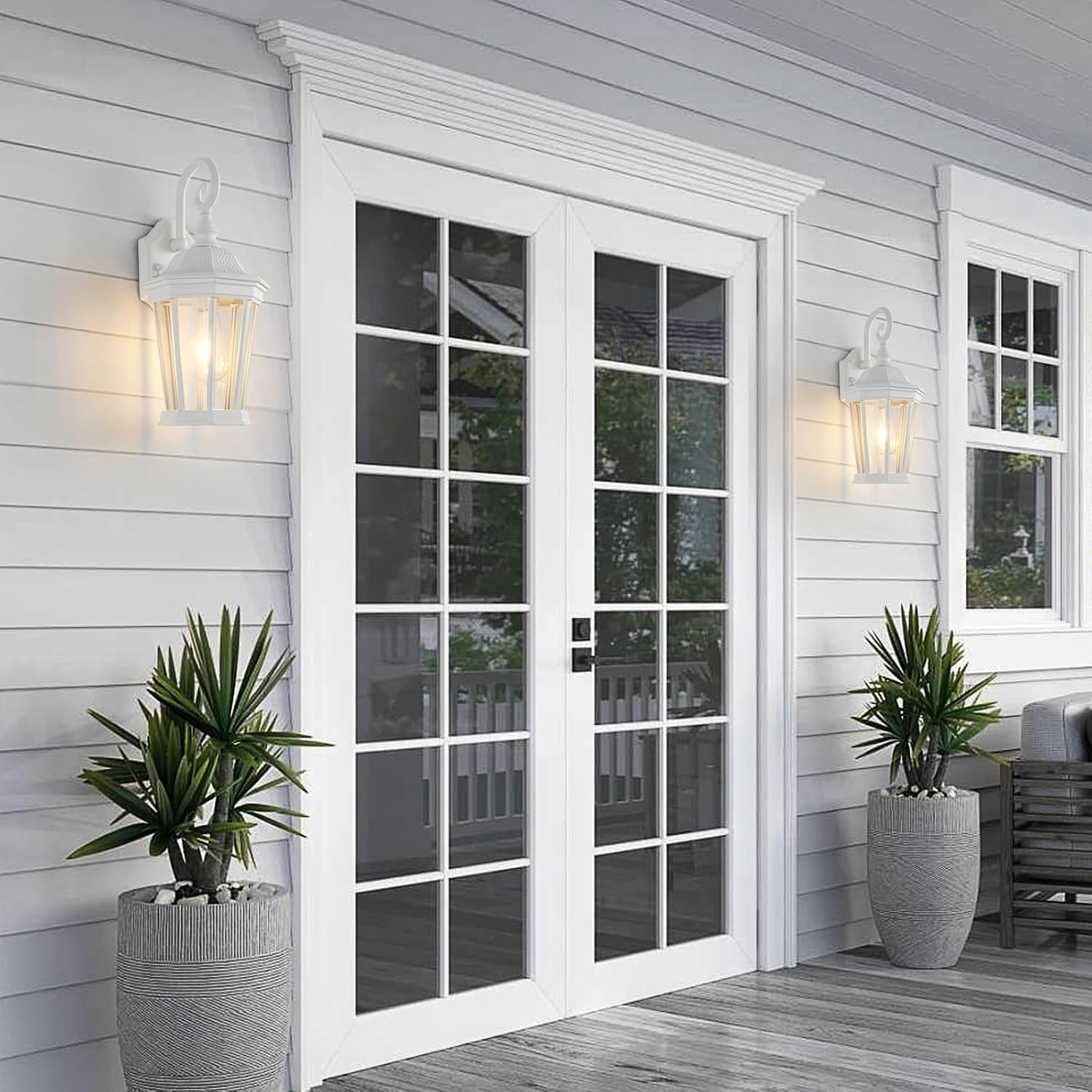 outdoor wall lantern, waterproof exterior wall light fixtures, outdoor porch light fixtures wall mount in white finish with clear glass, aluminum alloy, 60w white & clear glass 15.7 inch-wall lamp