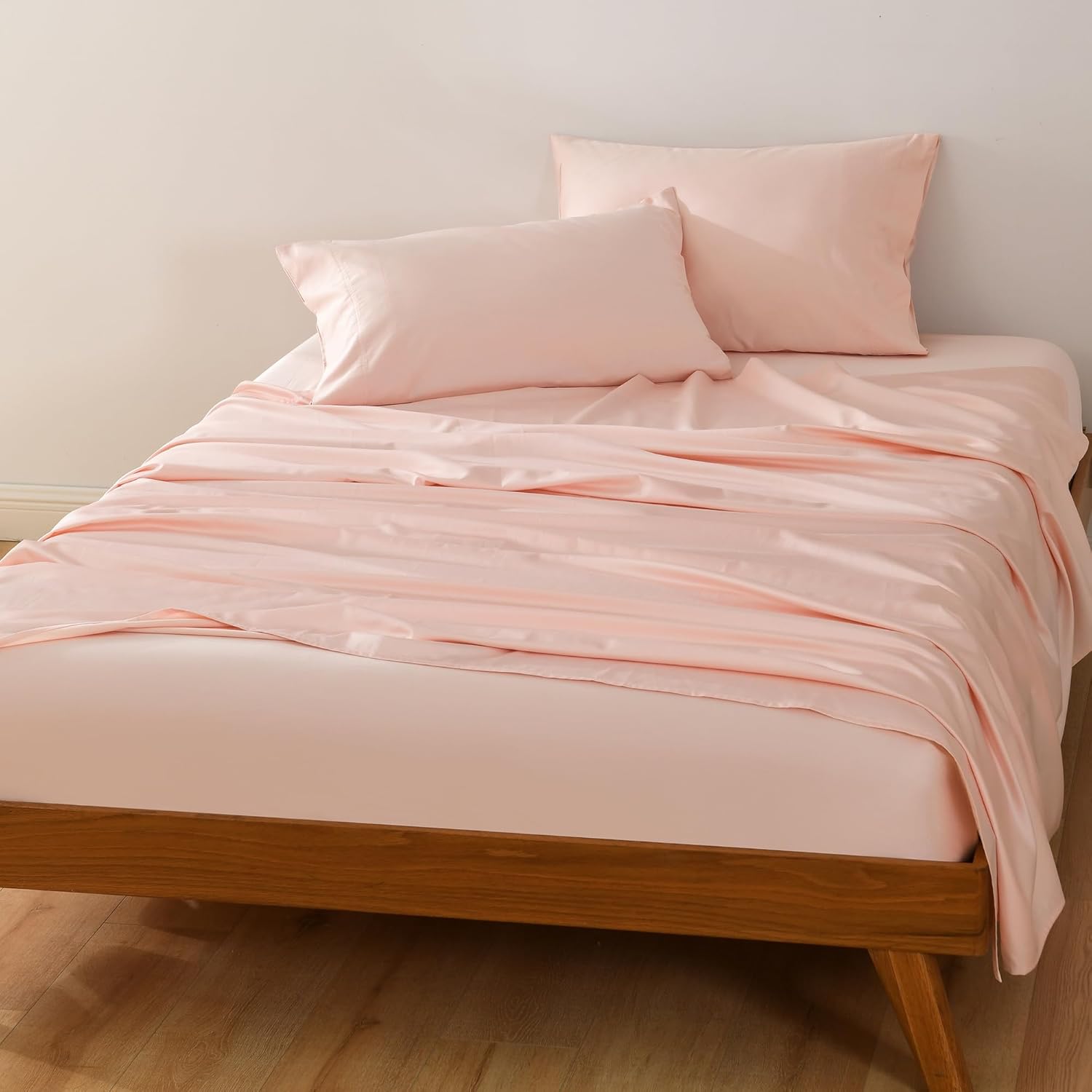 NATUREFIELD Bed Sheets Set Queen Size (4pc), Rayon Derived from Bamboo & Organic Cotton Blend 400 Thread, Silky Soft Cooling Sheets with Deep Pockets, Hotel Luxury Bedding Sheets & Pillowcases - Image 7