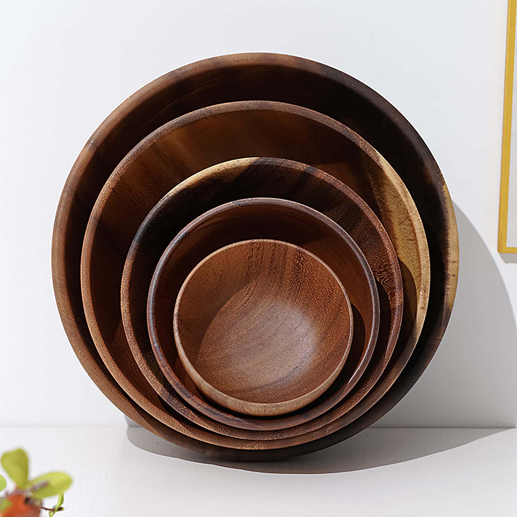 Ensaladera de madera de gran tamaño (28 cm x 8.5 cm), cincelado de toda la pieza de madera, sin empalme, cuenco de madera de acacia, cuencos grandes de madera, para frutas, cereales y decorar