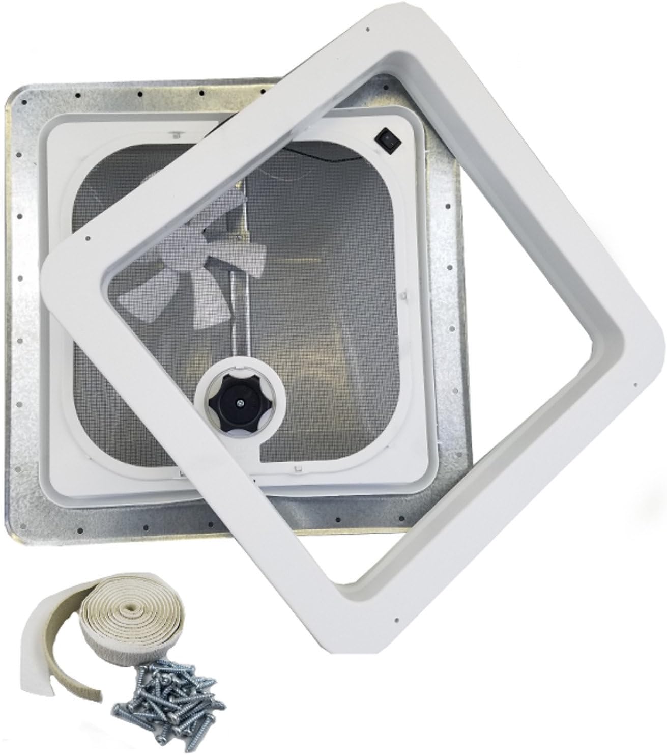 Ventline RV Roof Vent White w/ 12 Volt Fan, Putty & Screwsยกยญ