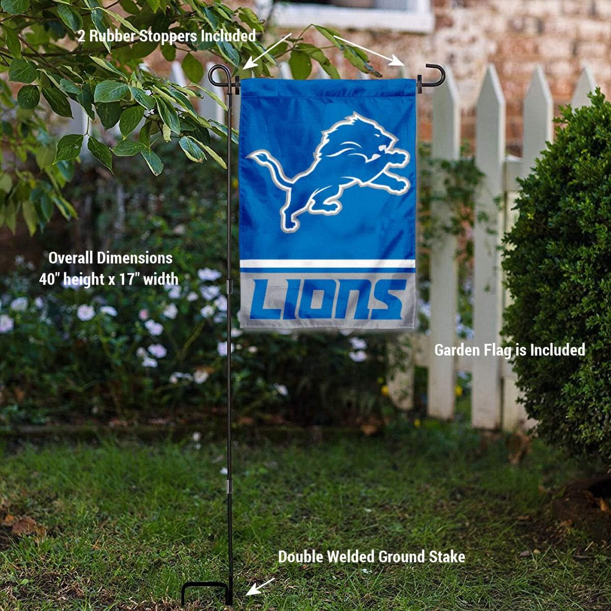 Detroit Lions Garden Flag with Stand Holder - Image 3
