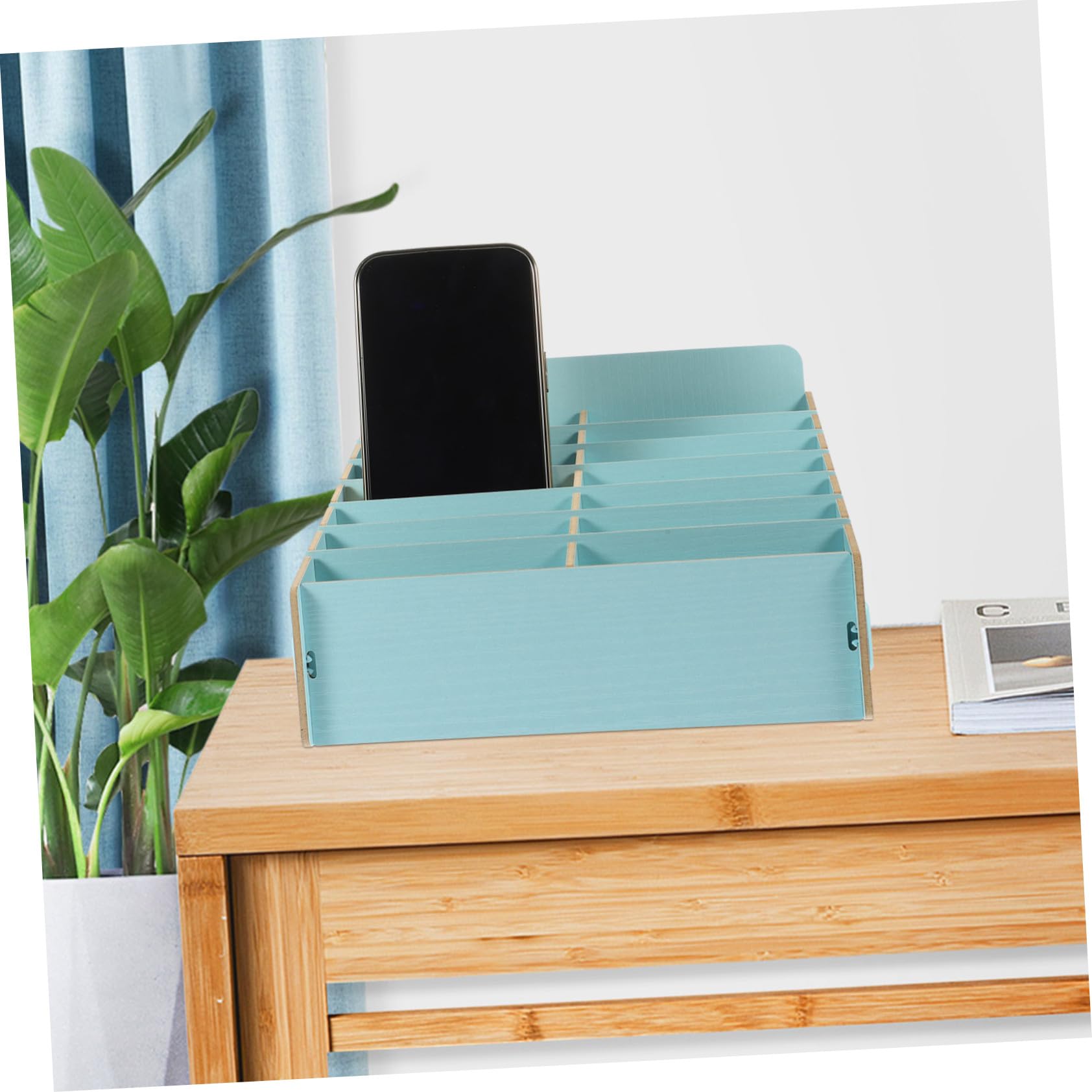 Angoily Caja de Almacenamiento y Múltiples Compartimentos de Madera para Teléfono Celular Soporte para Organizar Escritorio Hogar y Sala de Estar