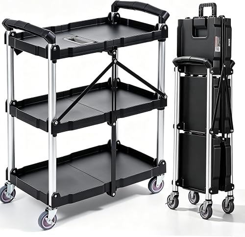 VEVOR Faltbarer Allzweckwagen, 75 kg, 3 Ablagen, robuster Kunststoff-Rollwagen m