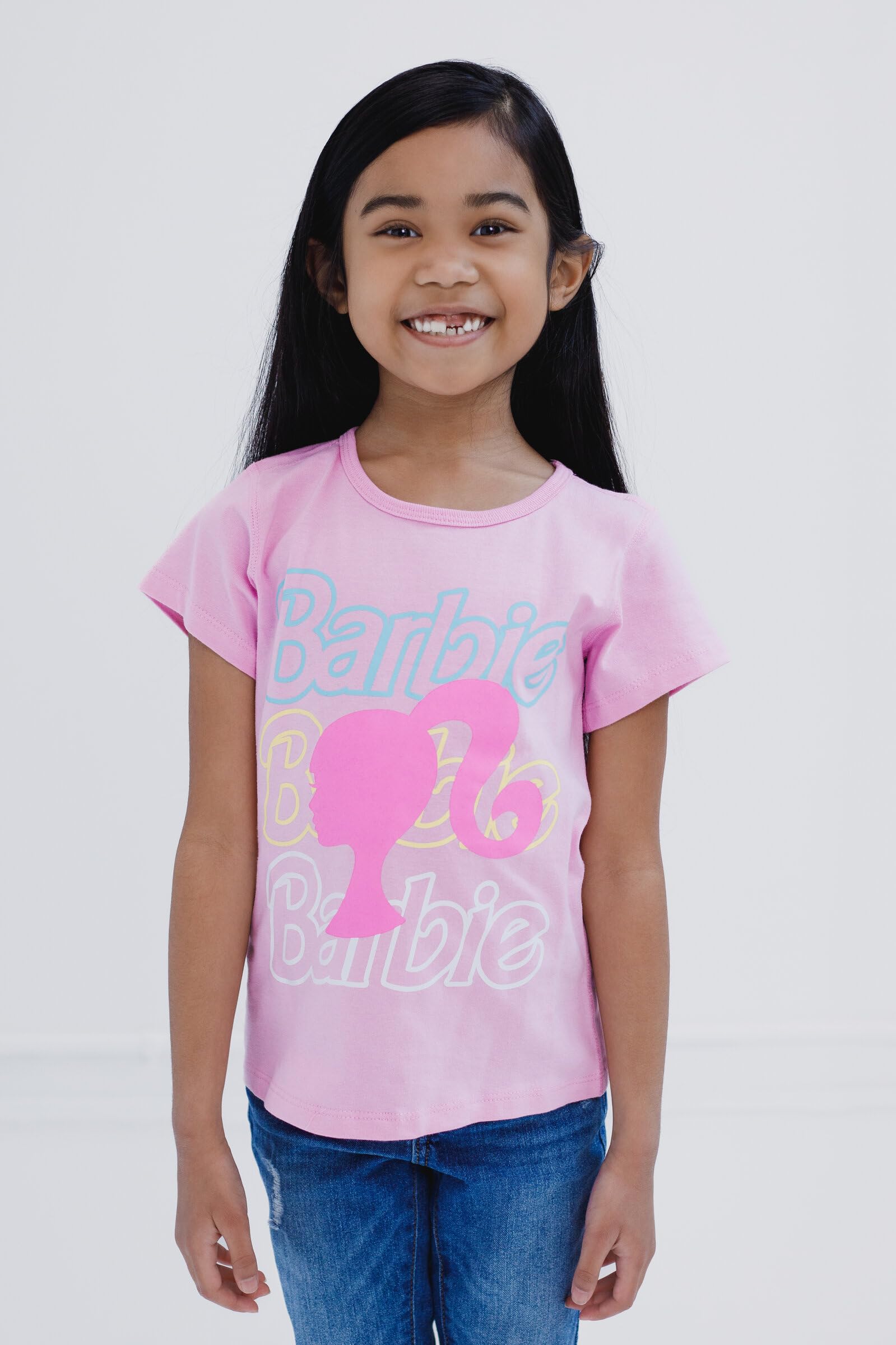 Barbie Mädchen 2er-Pack Adaptive T-Shirts, sensorisch freundlich, für kleine Kinder (Größen 4-7-8)