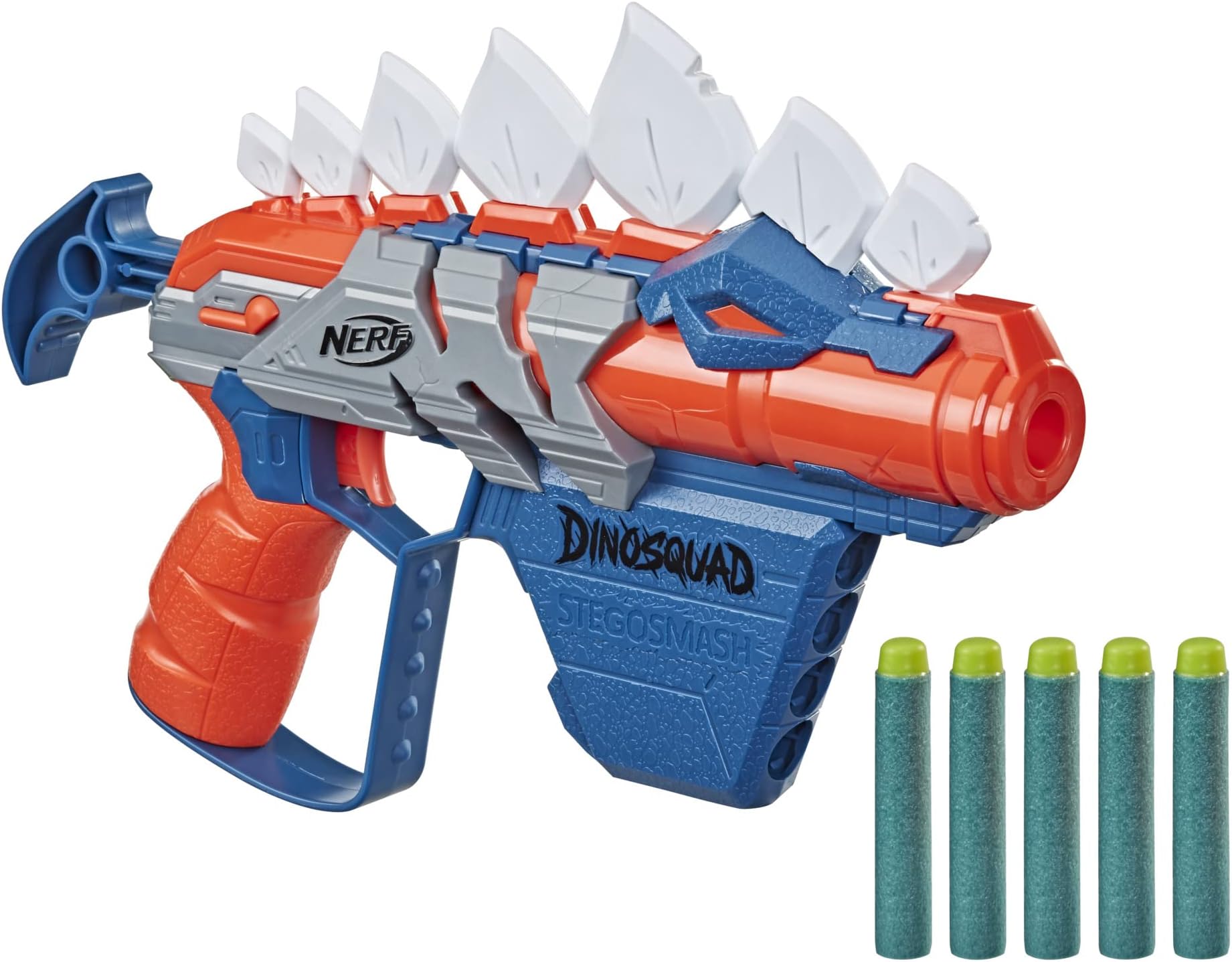 DinoSquad Stegosmash Dart Blaster, 4-Dart Storage, Pull-Back Priming Handle, 5 Official Darts, Dinosaur Design, Toys for Kids, Teens & Adults, Outdoor Toys for Boys and Girls Ages 8+