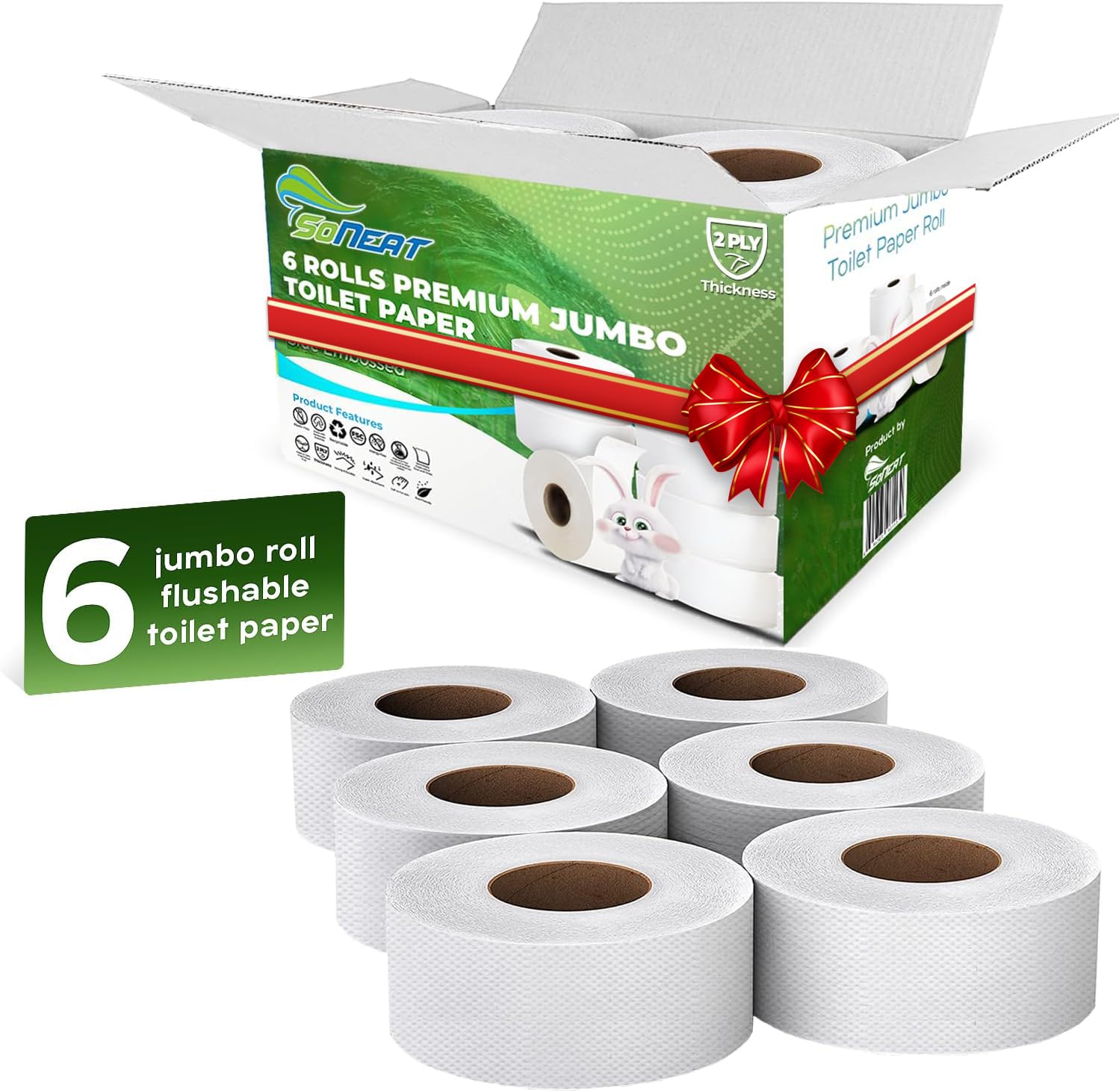 SoNeat 2Ply Jumbo Toilet Paper Rolls, 9” Commercial Bathroom Tissue