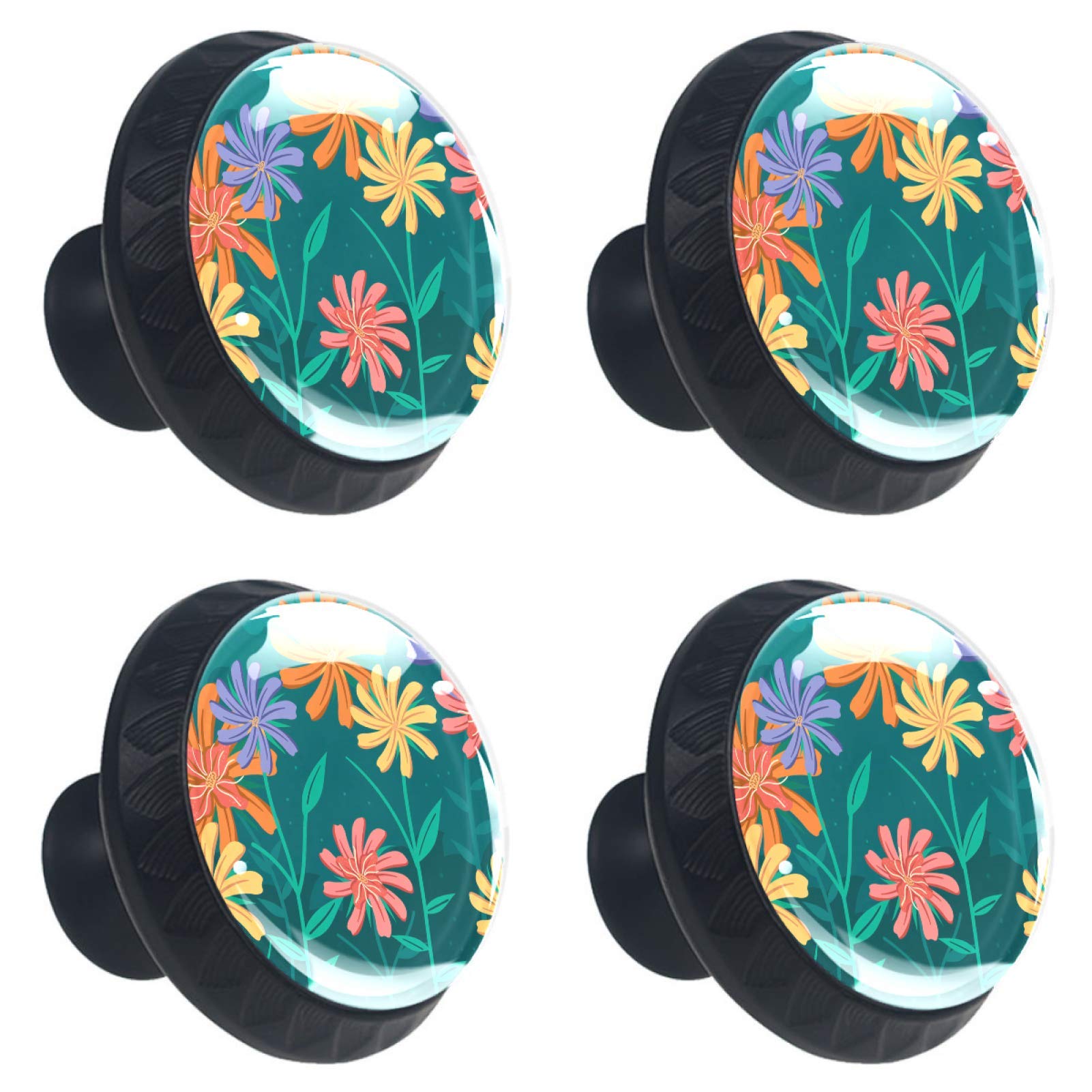 Boutons de meuble ronds en verre vert avec motif fleur bouton tiroir placard 30mm