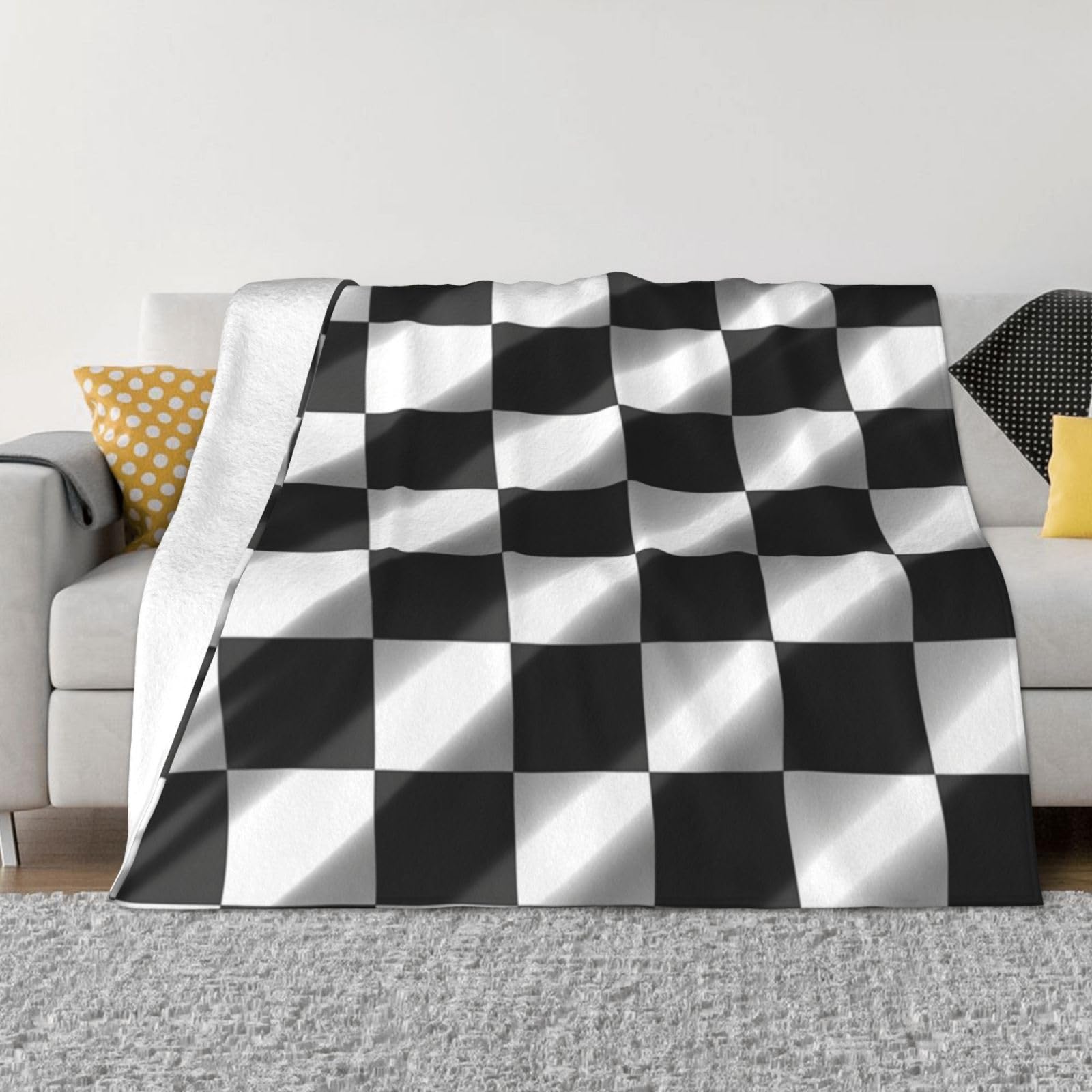 Jeté de lit à carreaux noir et blanc pour cocooning et voyage en voiture