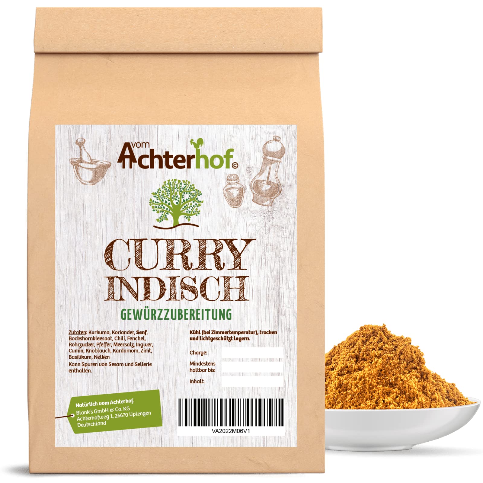 Curry Indisch Madras Gewürzzubereitung 500g | Madras Gewürz | Gewürzmischung für indische Köstlichkeiten | mit Rohrzucker verfeinert | vom Achterhof