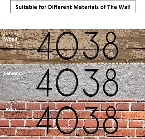 Miniatura 3 de Número de casa flotante de acero inoxidable de 5 pulgadas, letrero de dirección moderno de metal negro con kit de uñas e instrucciones para puerta