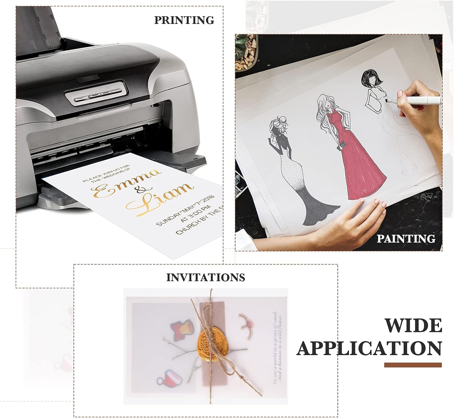 50 Sheets Translucent Vellum Paper 11 x 8.5 Inches Invitation Paper Printable Sheets,100 Pieces Seal Gold Octagon Wax Beads with 2 Rolls Ropes for Card Envelope Wedding Invitation Letter Sealing : Arts, Crafts & Sewing